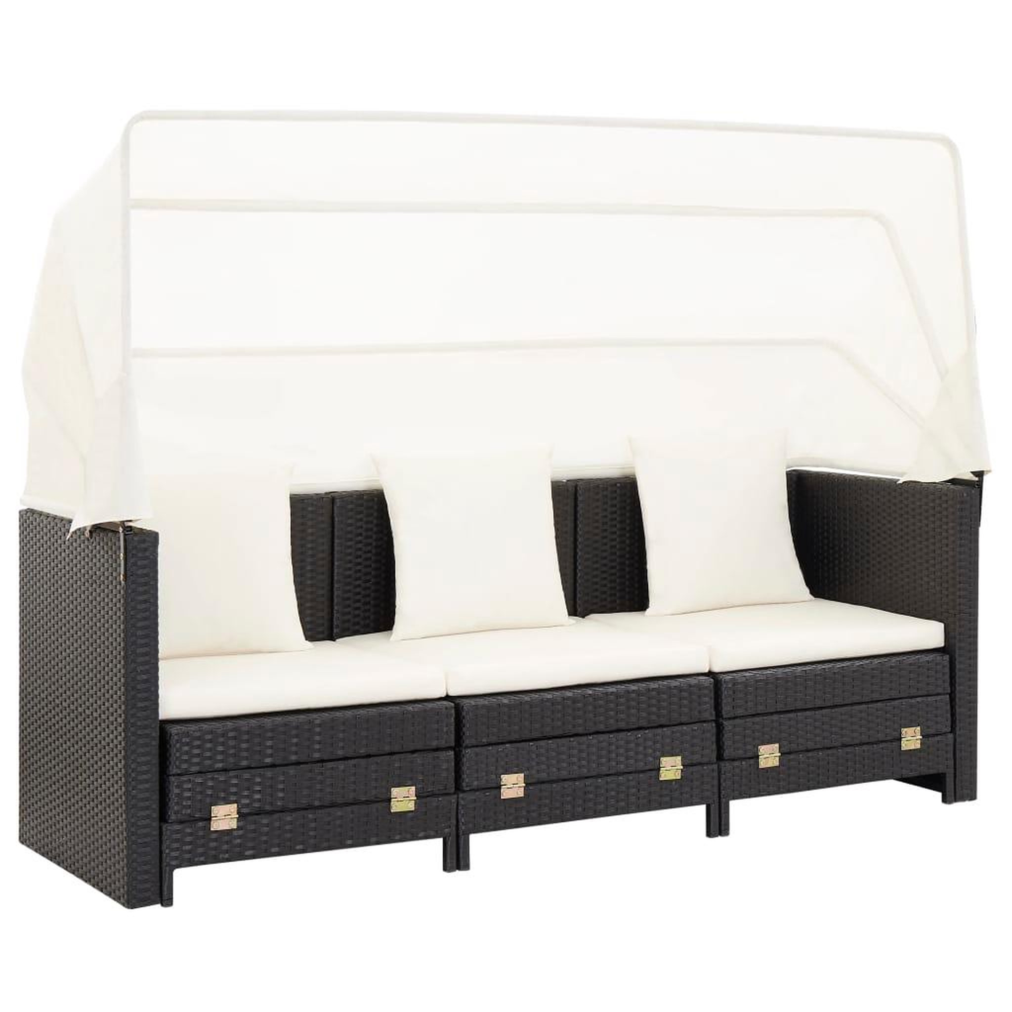 Voir la diapositive 4 : VIDAXL Canape-lit extensible 3 places avec toit Resine tressee Noir