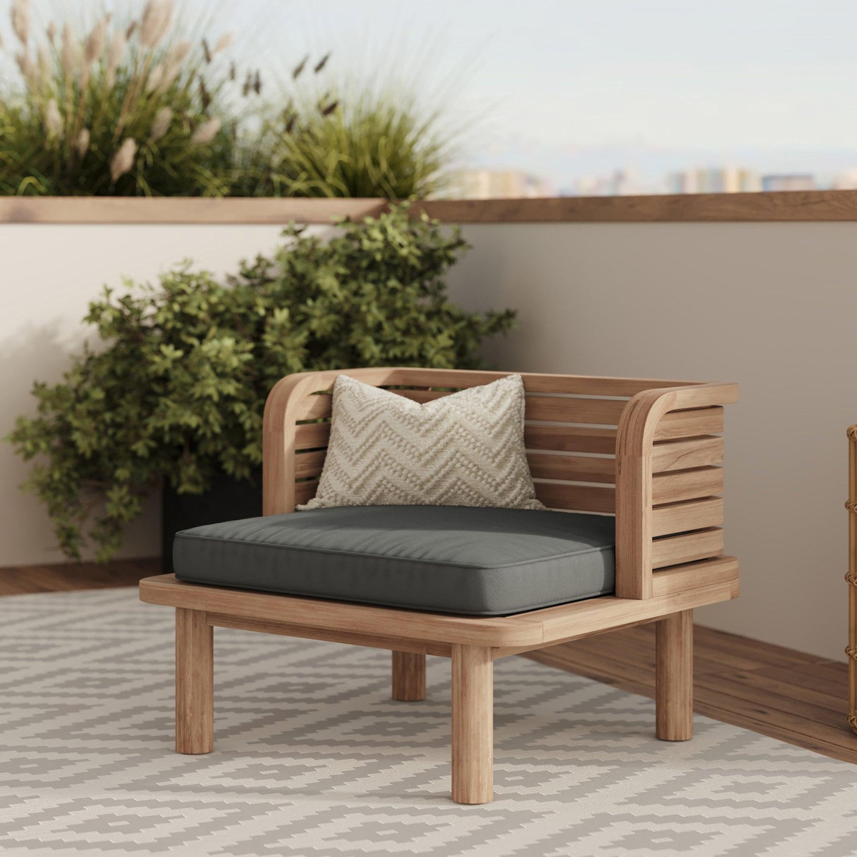 Rendez vous déco Canapé et fauteuil de jardin 3 places en teck massif, tissu gris-Kilda