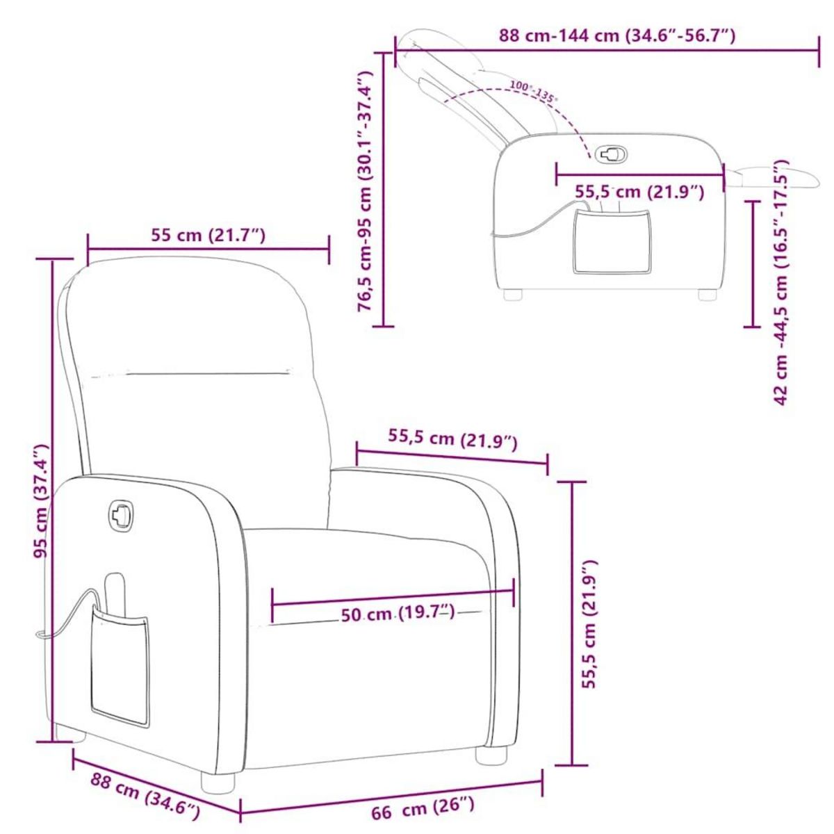 VIDAXL Fauteuil de massage inclinable Marron fonce Tissu