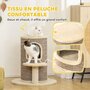 Voir la diapositive 4 : PAWHUT Arbre à chat cylindrique - tour à griffer pour chat H.61cm - tonneau griffoir - 2 niveaux + plateforme - sisal peluche beige