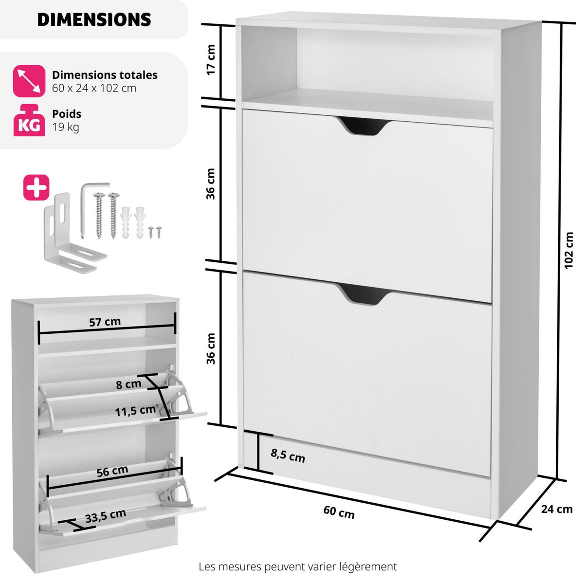 tectake Armoire à chaussures pour 12 paires de chaussures blanc
