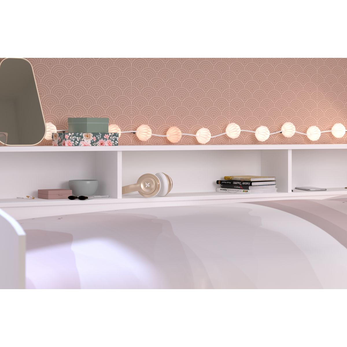 Lit banquette 90x190/200cm avec fonds de niche réversibles Blanc / Chêne NIGHT