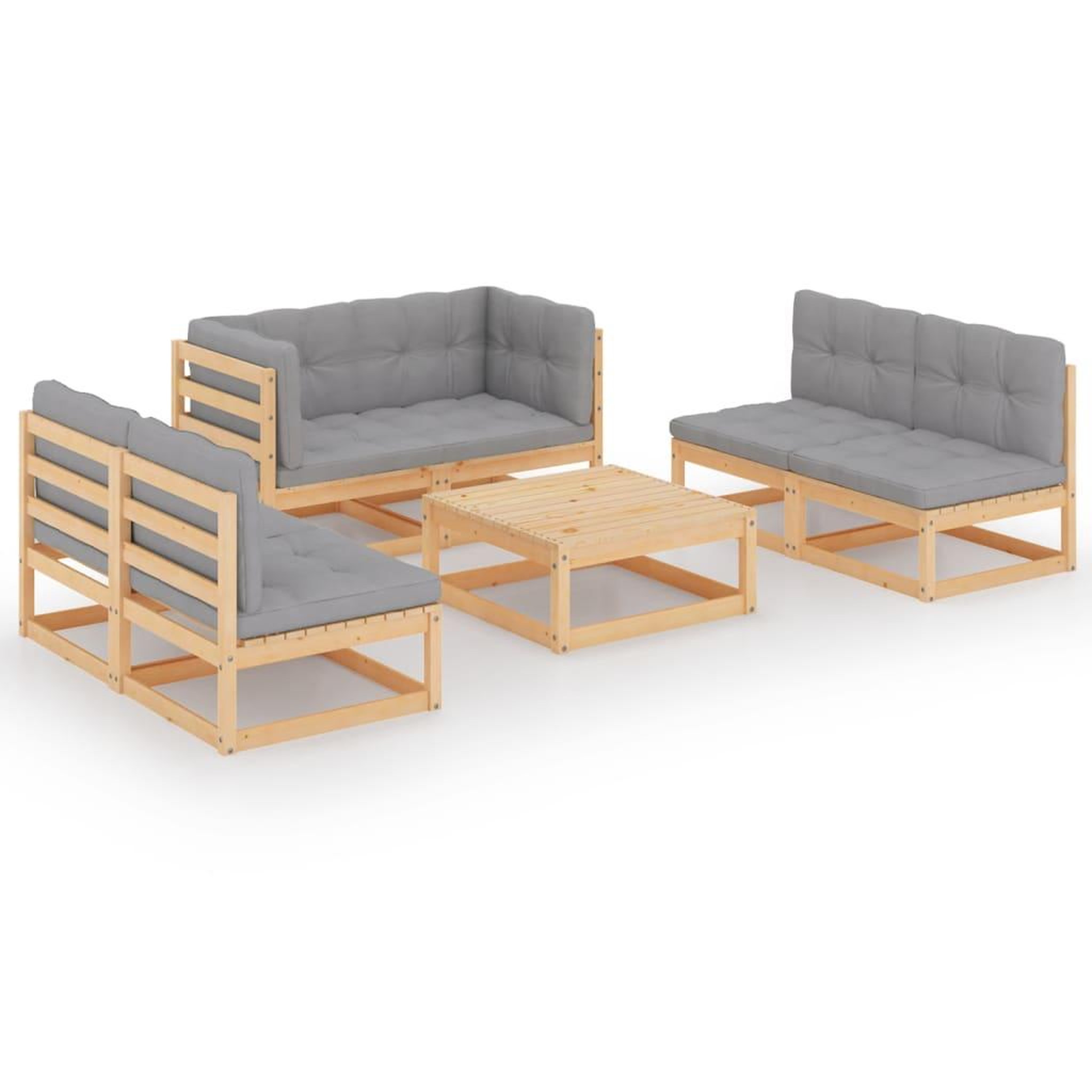 Voir la diapositive 2 : VIDAXL Salon de jardin 7 pcs avec coussins Bois de pin massif