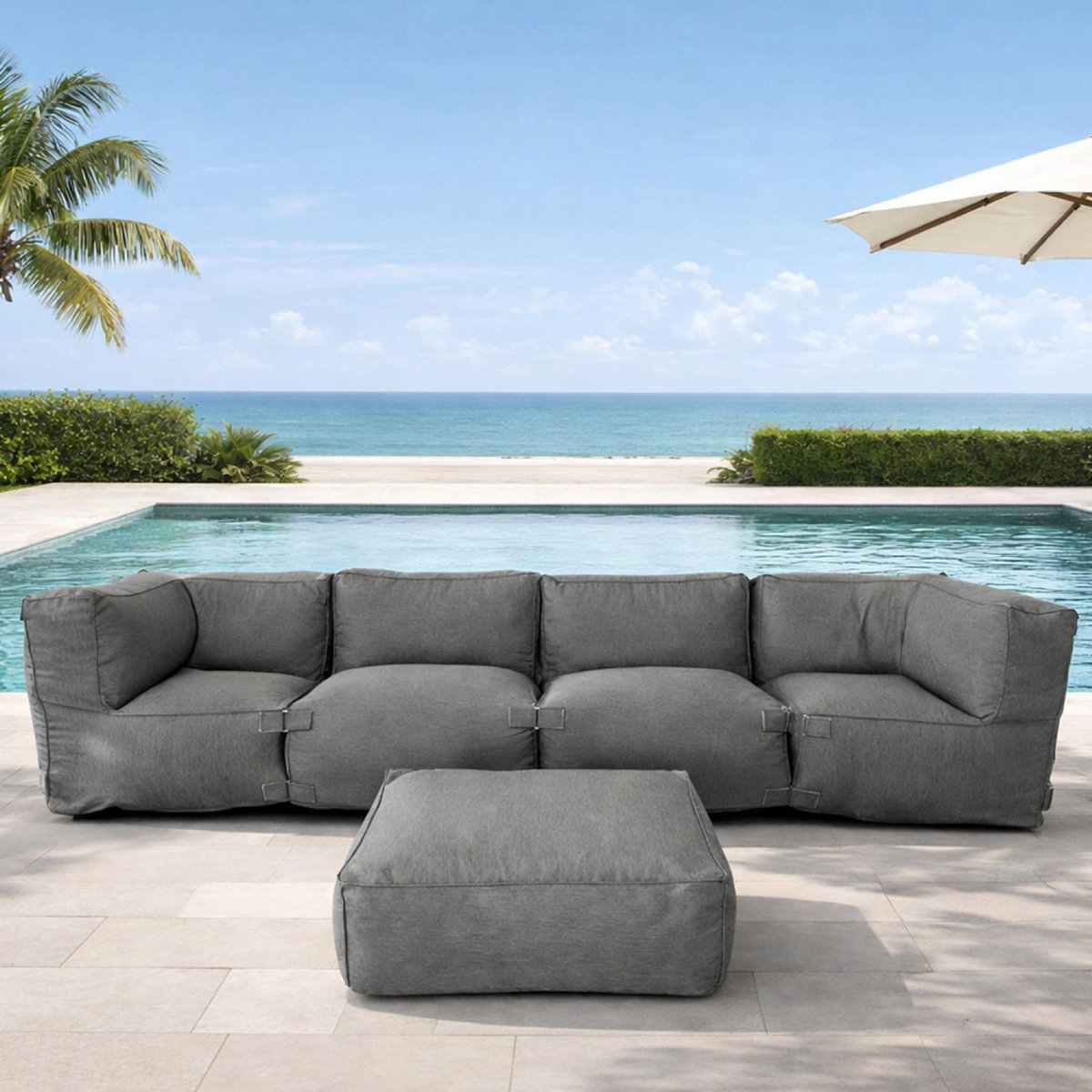 CONCEPT USINE Salon de jardin modulable 5 places gris en tissu déperlant PRAIANO