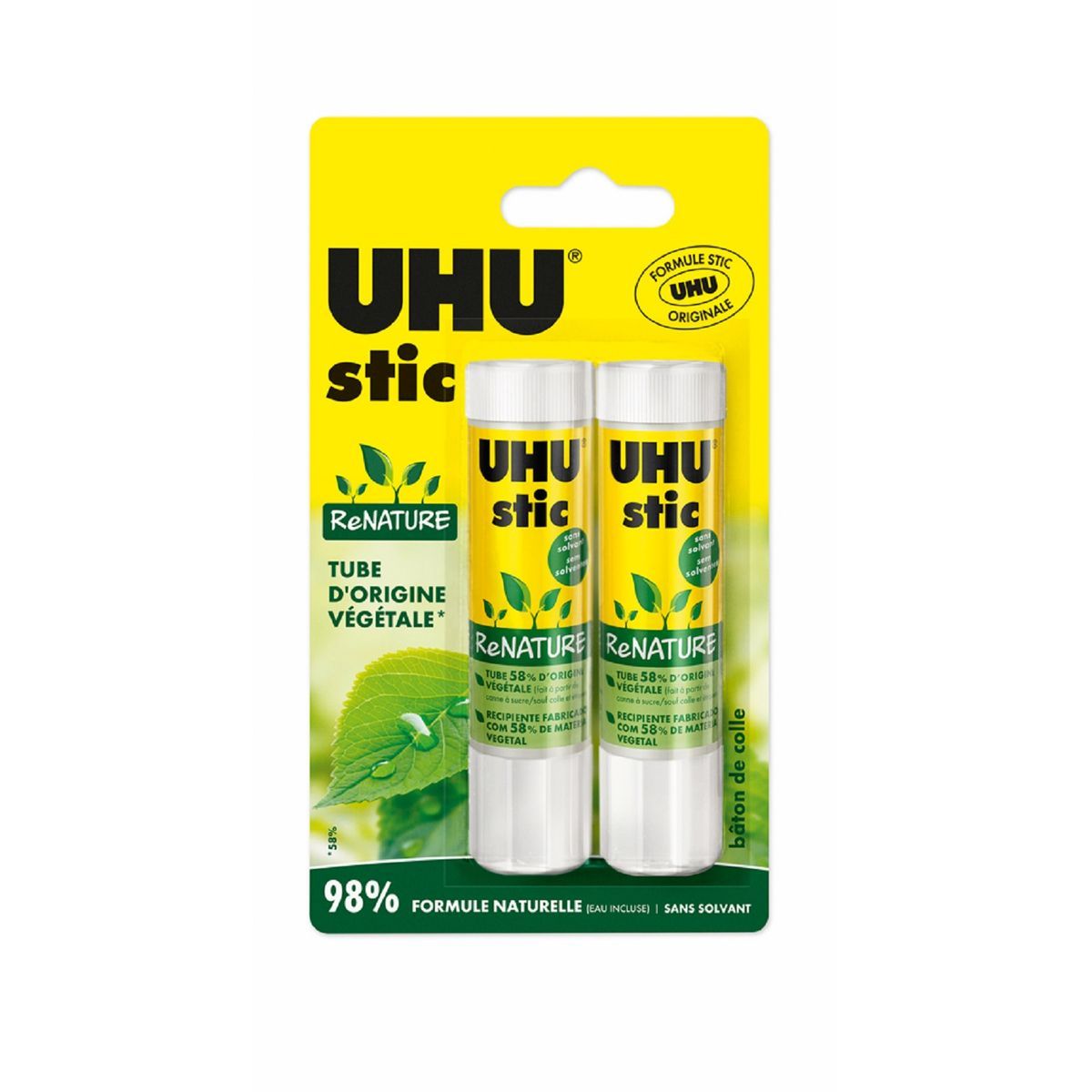 UHU Lot de 2 bâtons de colle 21g ReNature blanc