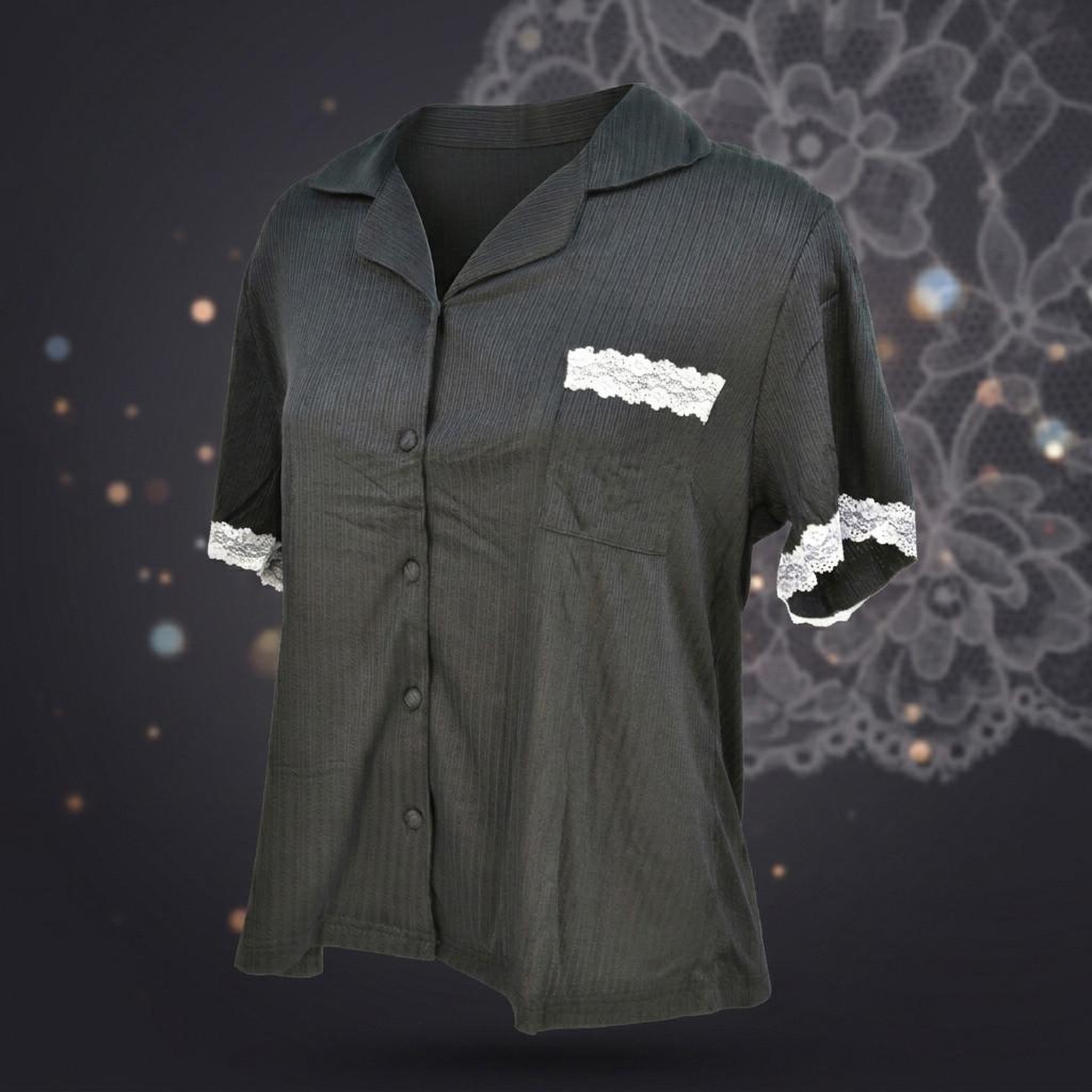 Voir la diapositive 3 : OZABI OZABI Pyjama Femme Long Boutonné Dentelle Tissu Ultra Léger