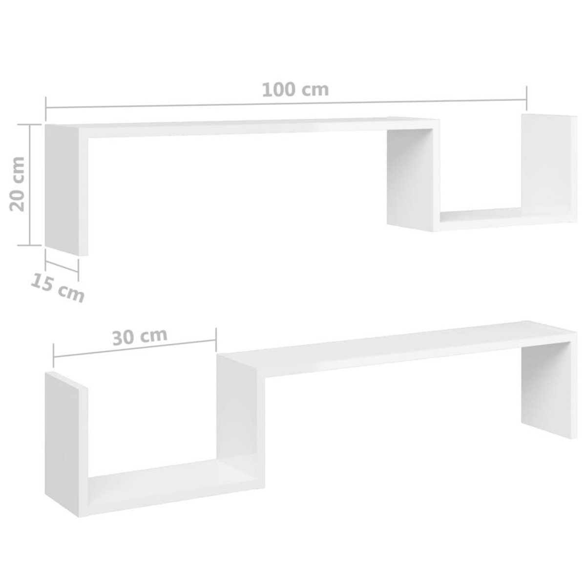 VIDAXL Etageres murales 2 pcs blanc brillant bois d'ingenierie