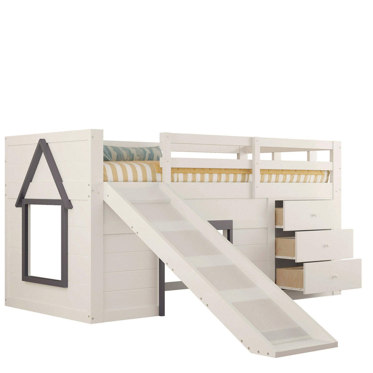 MERAX Lit enfant mi hauteur 90x200cm coloris crème mdf