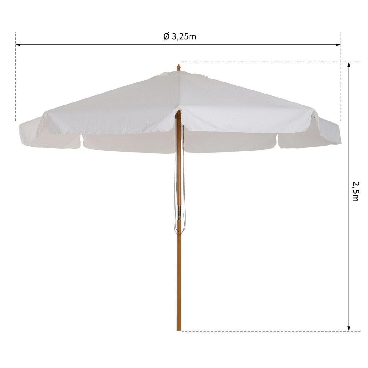 OUTSUNNY Parasol droit rond grande taille de jardin Ø 3,25 x 2,5H m bois de bambou polyester crème