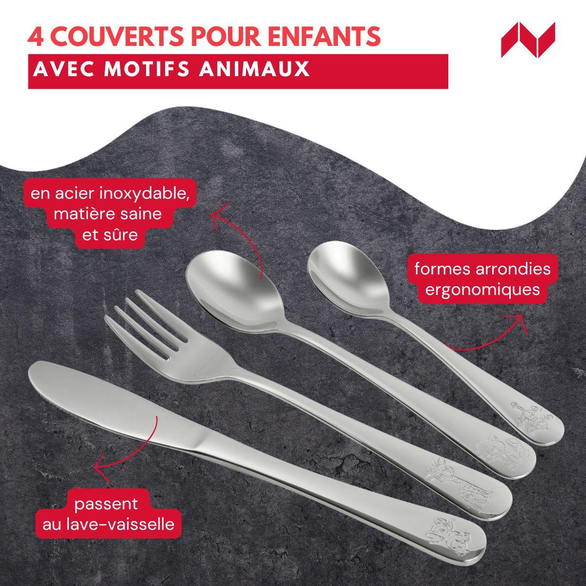 Voir la diapositive 3 : NIROSTA Set de 4 couverts pour enfants nirosta safari