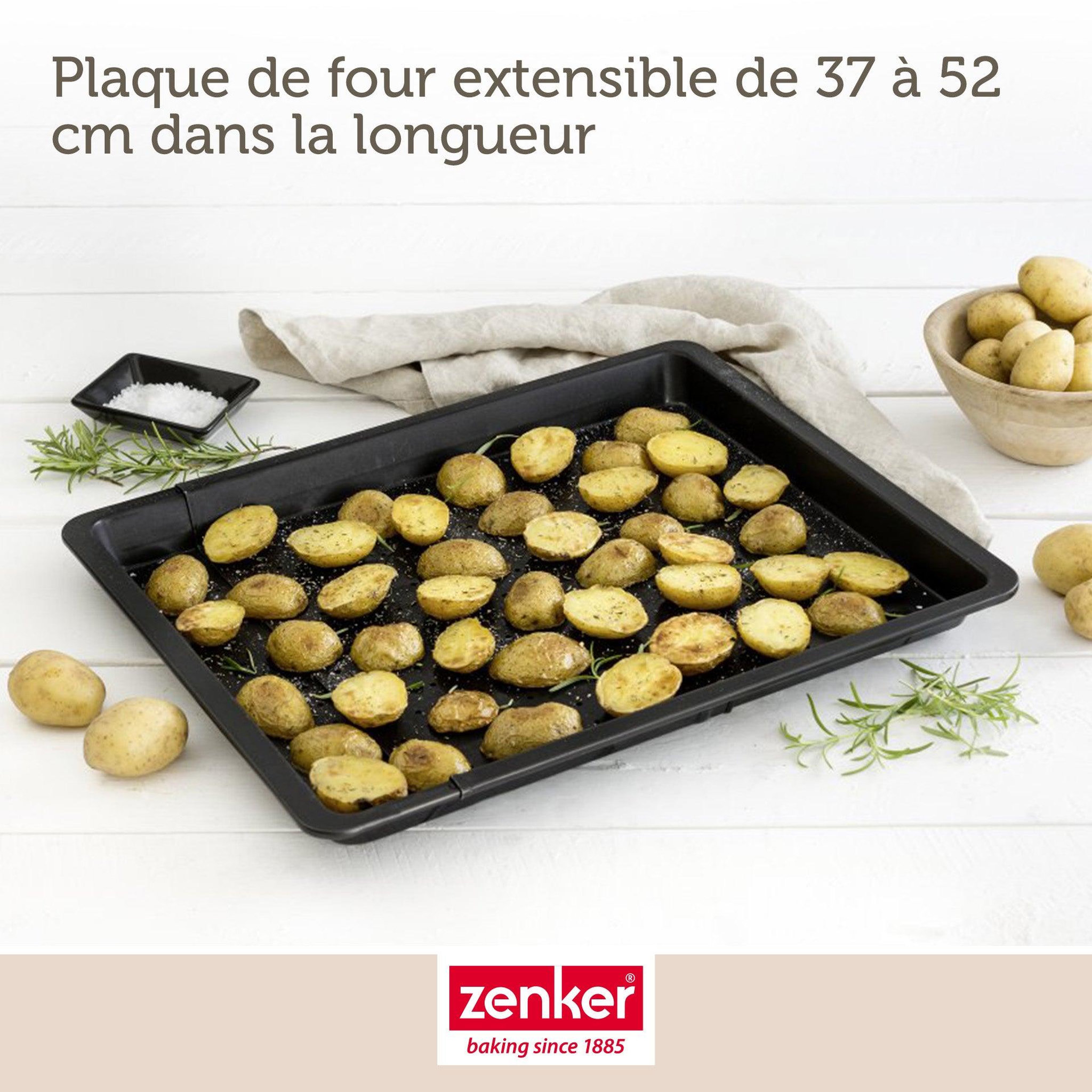 Voir la diapositive 4 : ZENKER Plaque à pizza rectangulaire perforée extensible 37 à 52 x 33 cm zenker black metallic