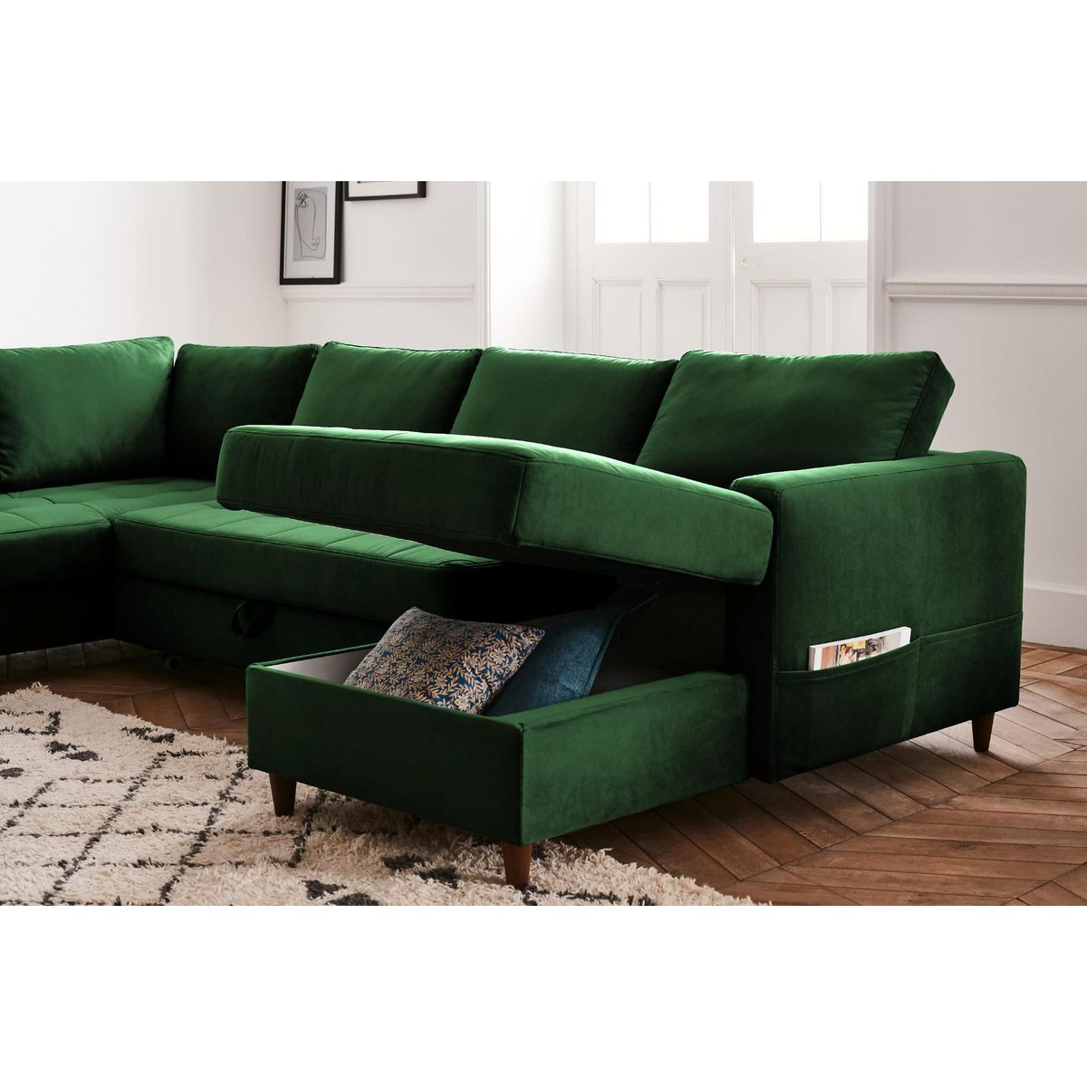 LISA DESIGN Anna - canapé panoramique d'angle gauche - 7 places - convertible avec coffre - en velours