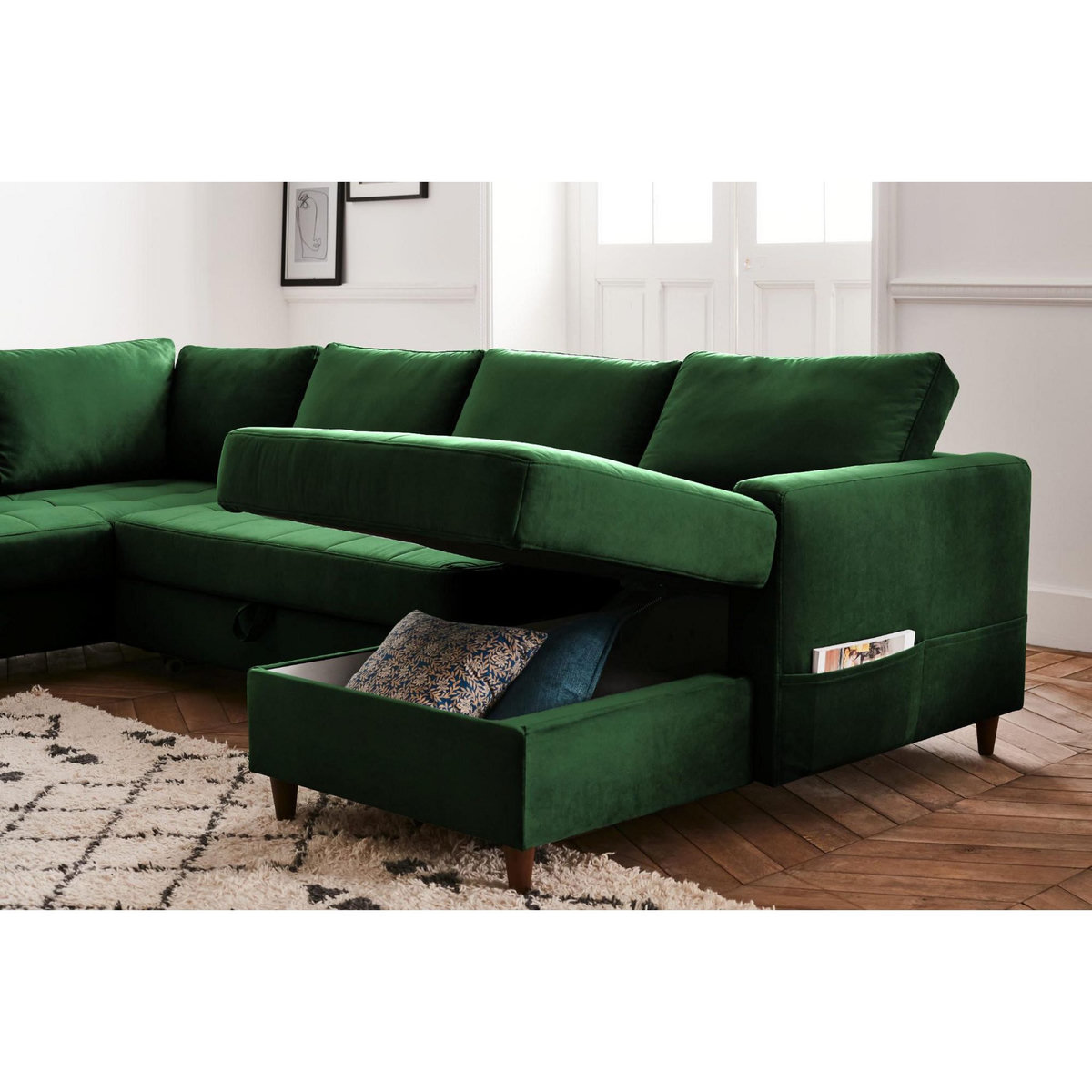 LISA DESIGN Anna - canapé panoramique d'angle gauche - 7 places - convertible avec coffre - en velours