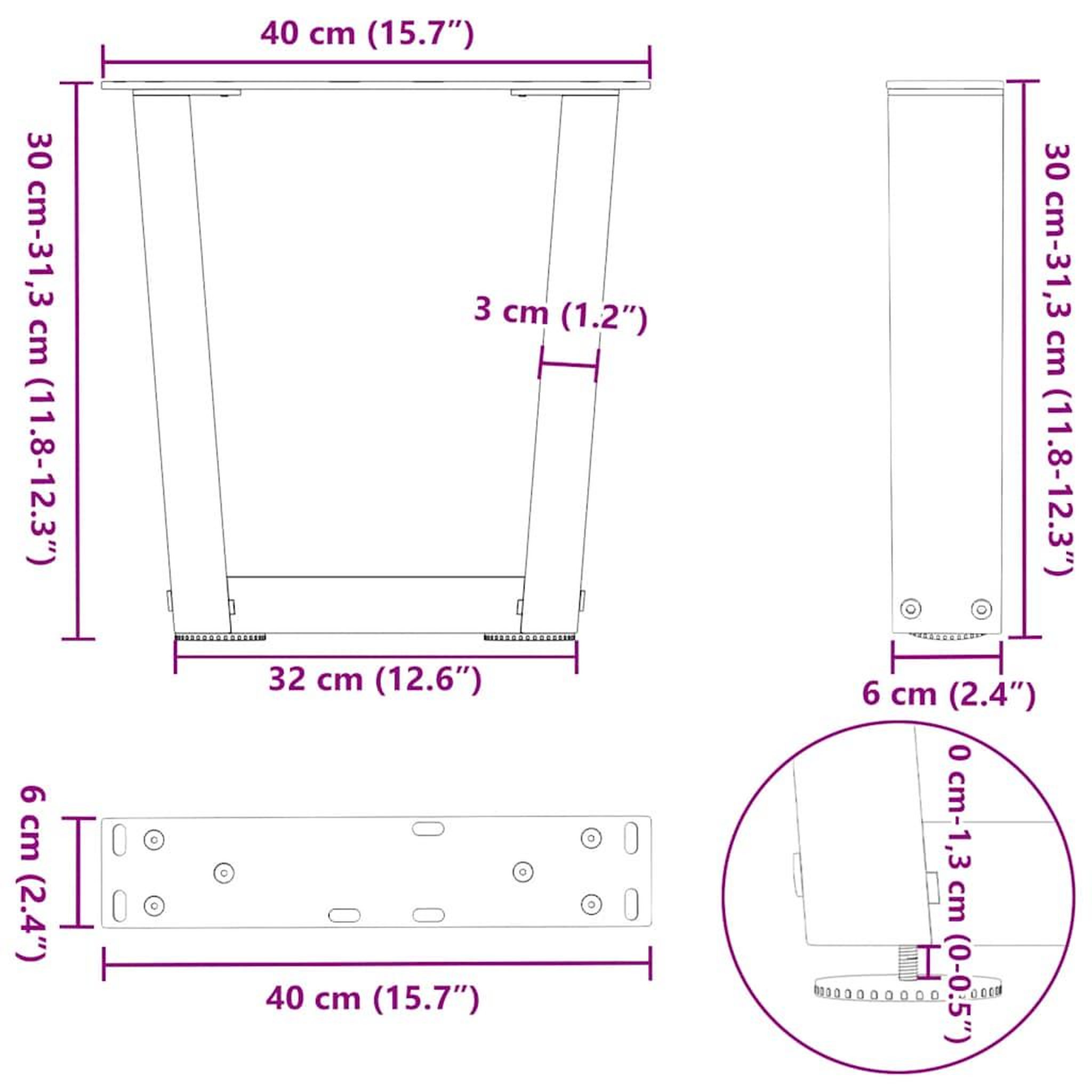 Voir la diapositive 6 : VIDAXL Pieds de table a manger forme V 2pcs blanc 40x(30-31,3)cm acier