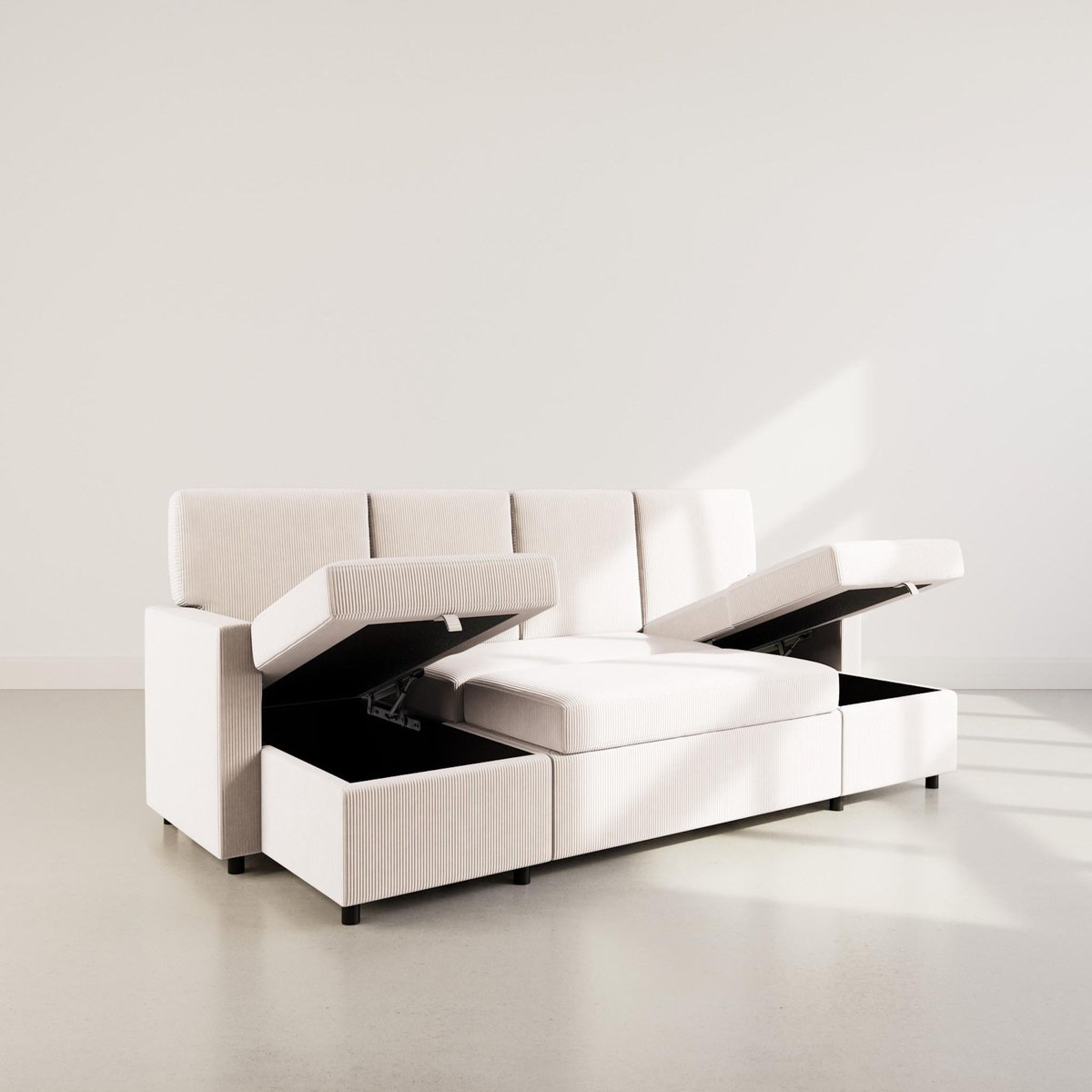 BEST MOBILIER Meiya - canapé panoramique en u 7 places convertible avec coffre en velours côtelé