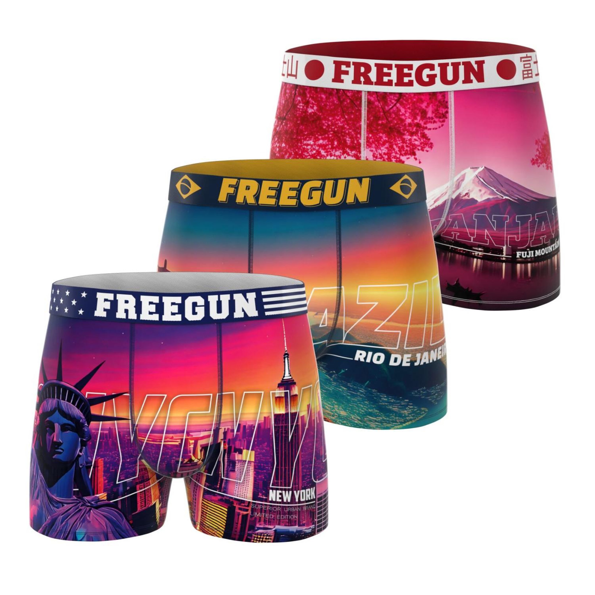 FREEGUN Lot de 3 boxers junior collection world painting. Coloris disponibles : Rose