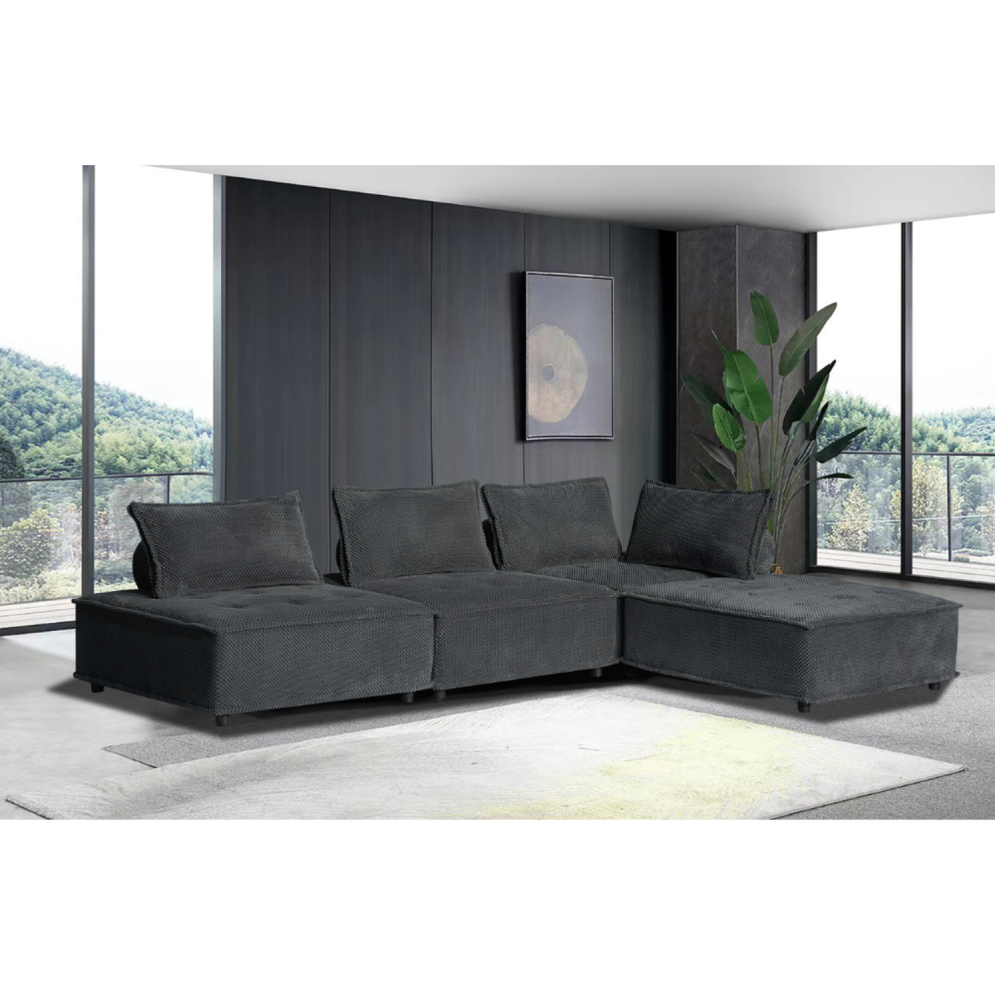 Voir la diapositive 2 : CONCEPT USINE Canapé d'angle 4 places gris foncé stava