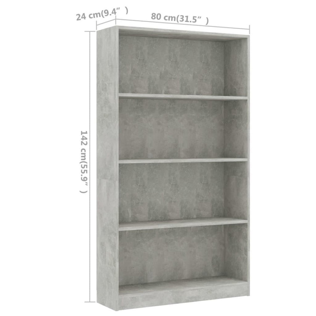 VIDAXL Bibliotheque a 4 niveaux Gris beton 80x24x142cm Bois ingenierie