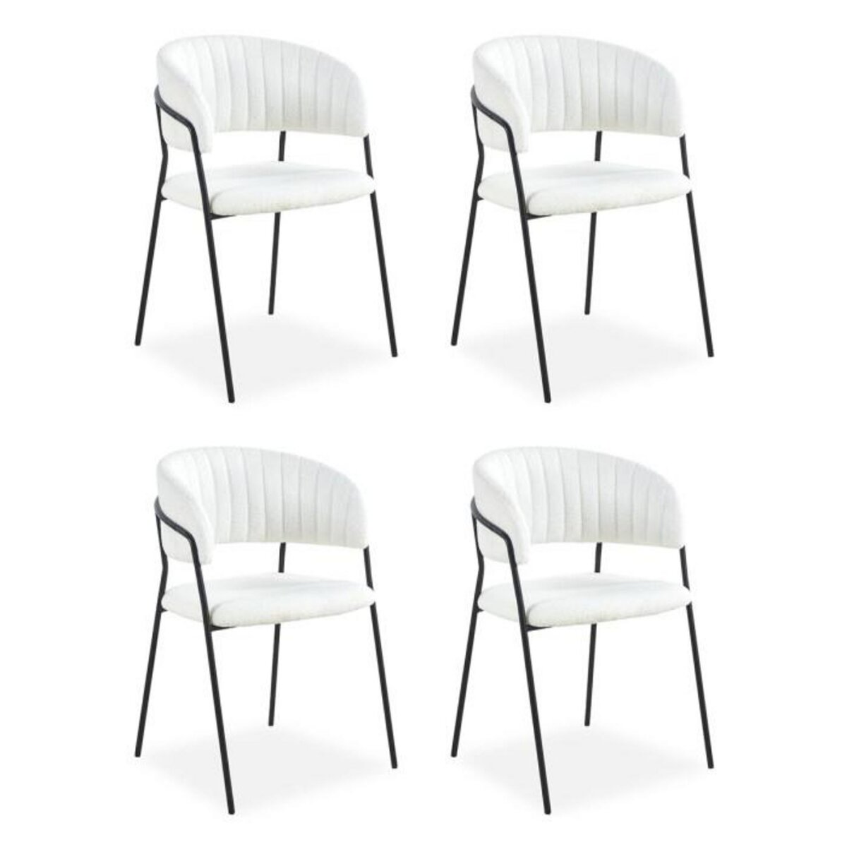 Paris Prix Lot de 4 Chaises en Bouclette  Batora  79cm Crème & Noir
