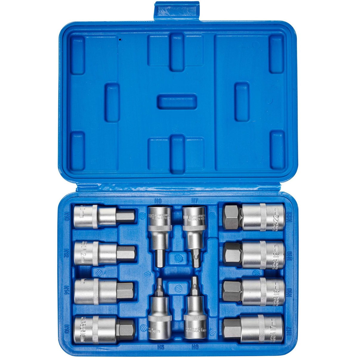 tectake Jeu de clés à douille à six pans creux 12 pièces 1/2 pouce bleu