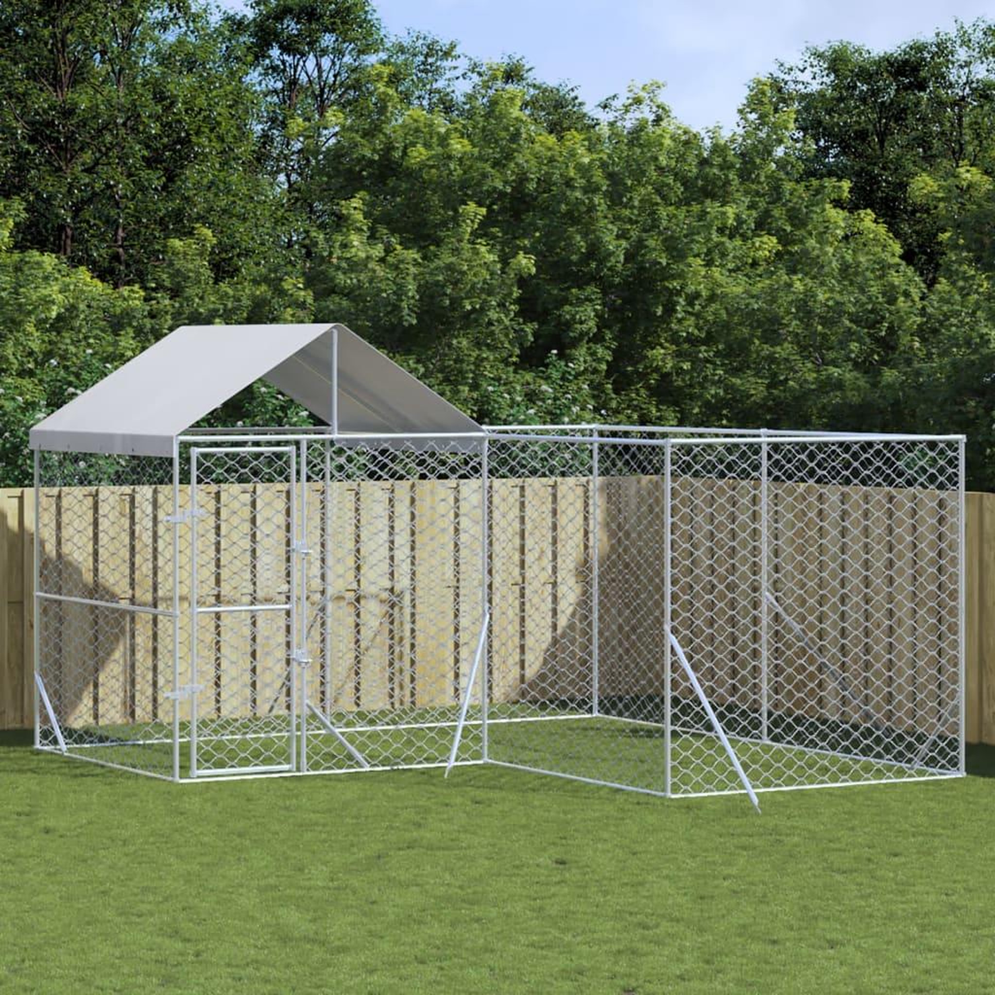 VIDAXL Chenil d'exterieur pour chiens avec toit argente 4x4x2,5 m