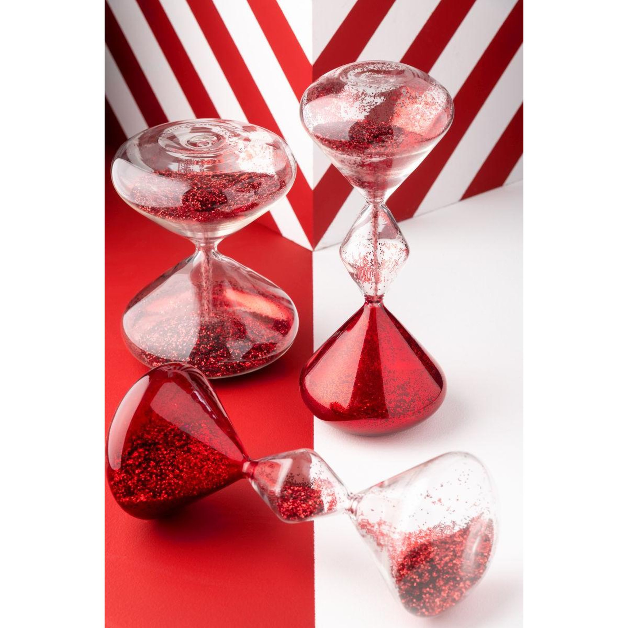 Voir la diapositive 3 : J-LINE Sablier déco en verre  paillettes  27cm rouge