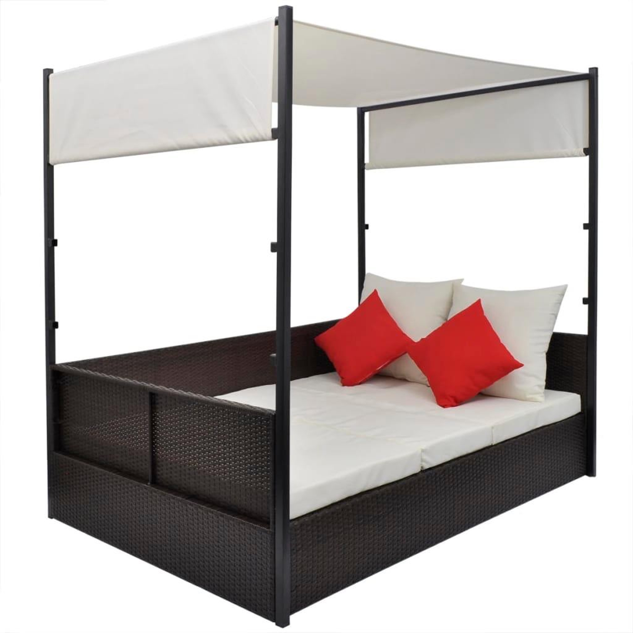 Voir la diapositive 4 : VIDAXL Lit de jardin avec auvent Marron 190x130 cm Resine tressee