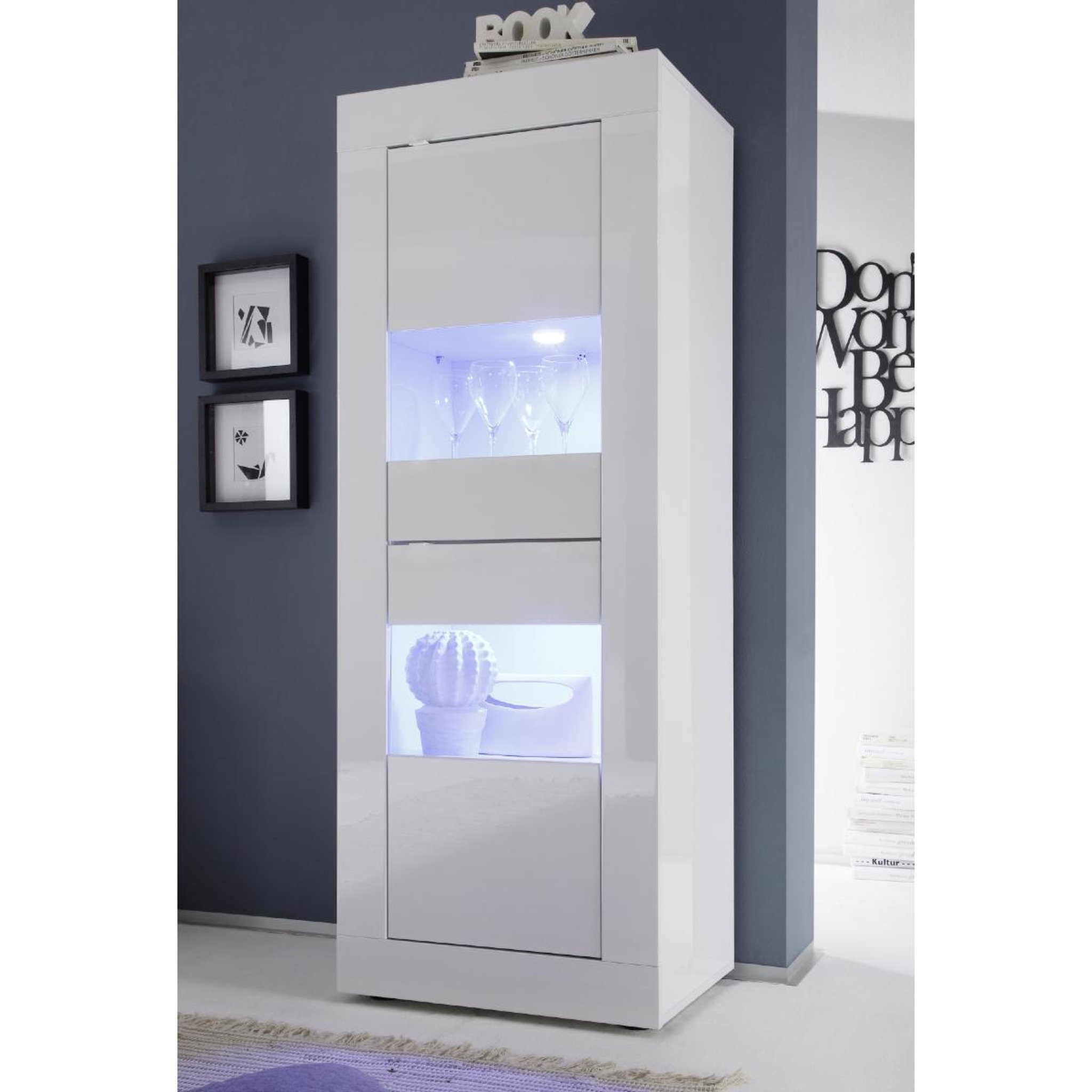 Voir la diapositive 2 : JLC KREATION Vitrine moderne blanc laqué 1 porte CALIA