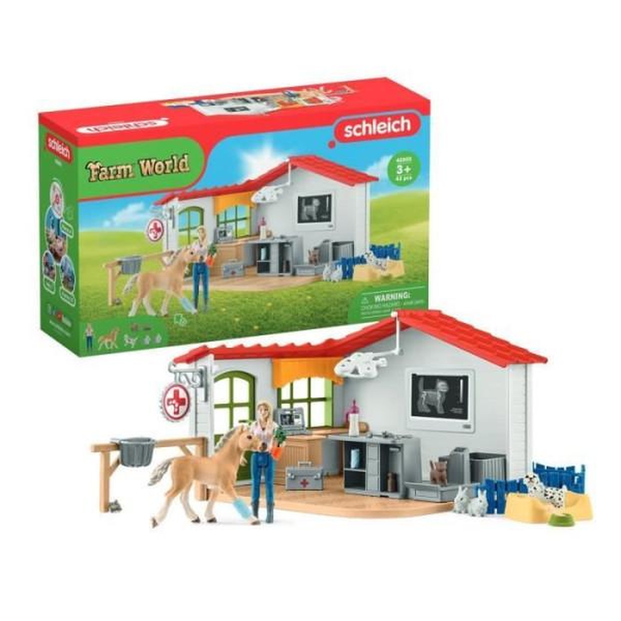 Schleich Cabinet vétérinaire avec animaux, coffret de 43 pieces avec figurine vétérinaire, animaux et accessoires, jouets animaux de