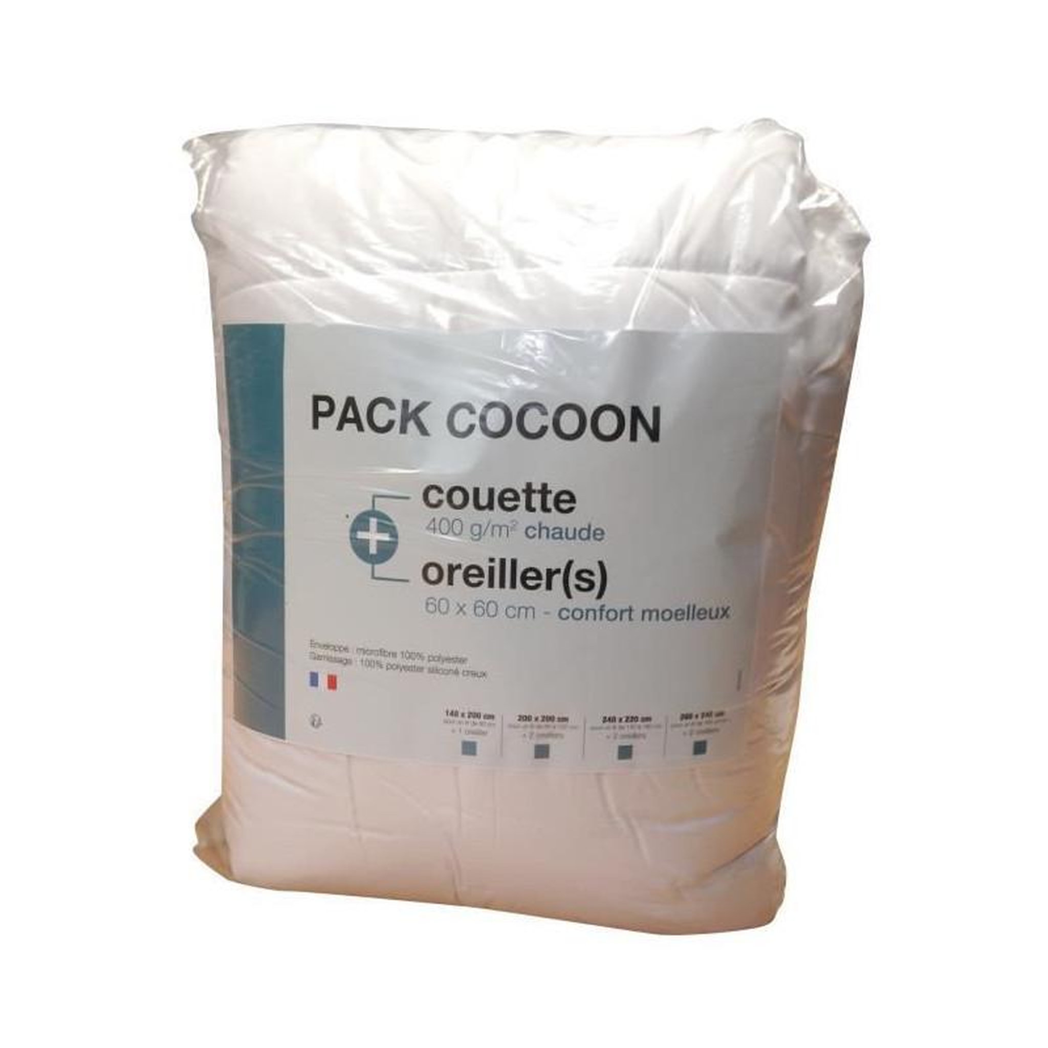 Voir la diapositive 2 : GENERIQUE Pack linge de lit Microfibre - 1 Couette chaude 140x200 cm + 1 Oreiller 60x60 cm blanc