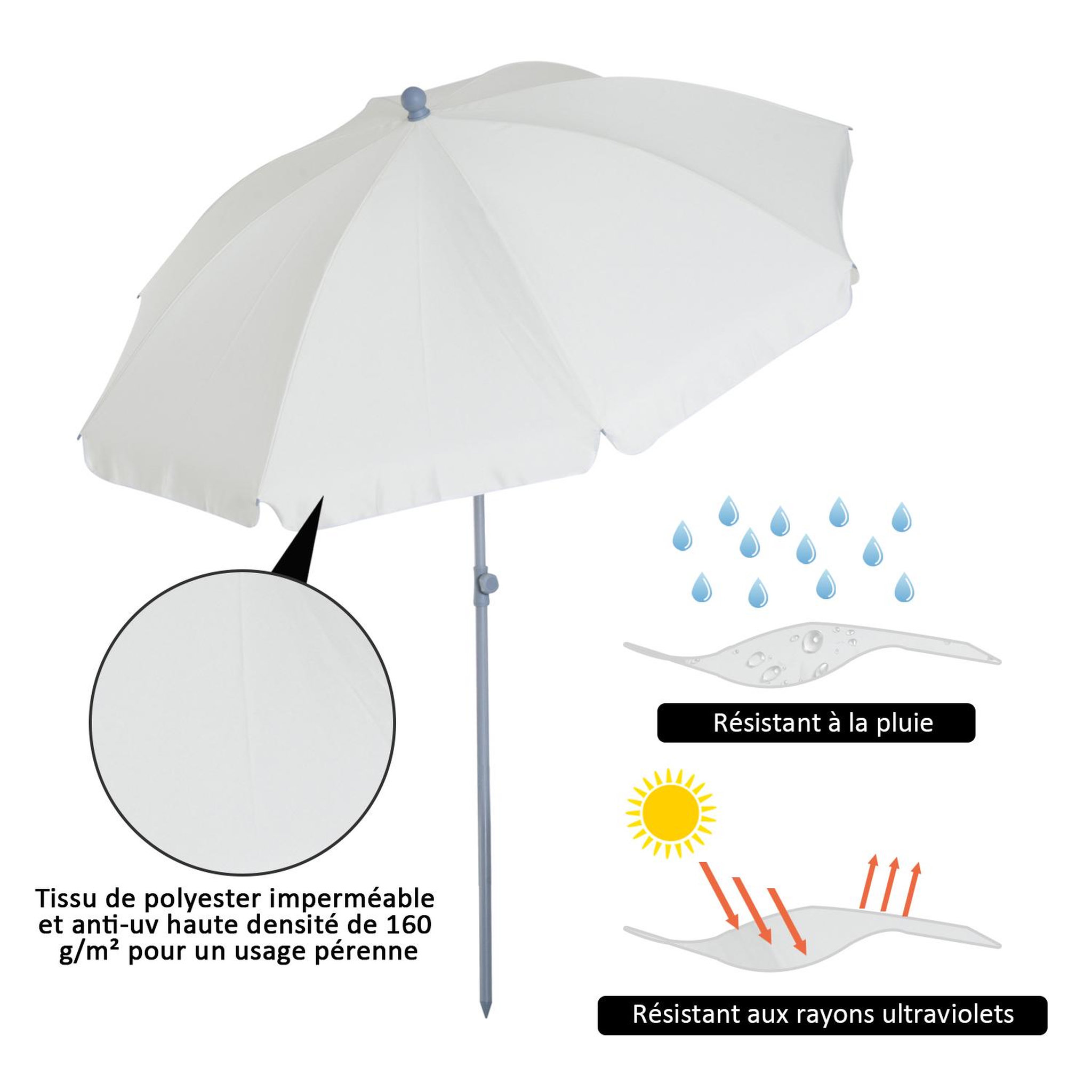 Voir la diapositive 4 : OUTSUNNY Parasol inclinable octogonal de jardin Ø 2,2 x 2,3 H m métal polyester crème