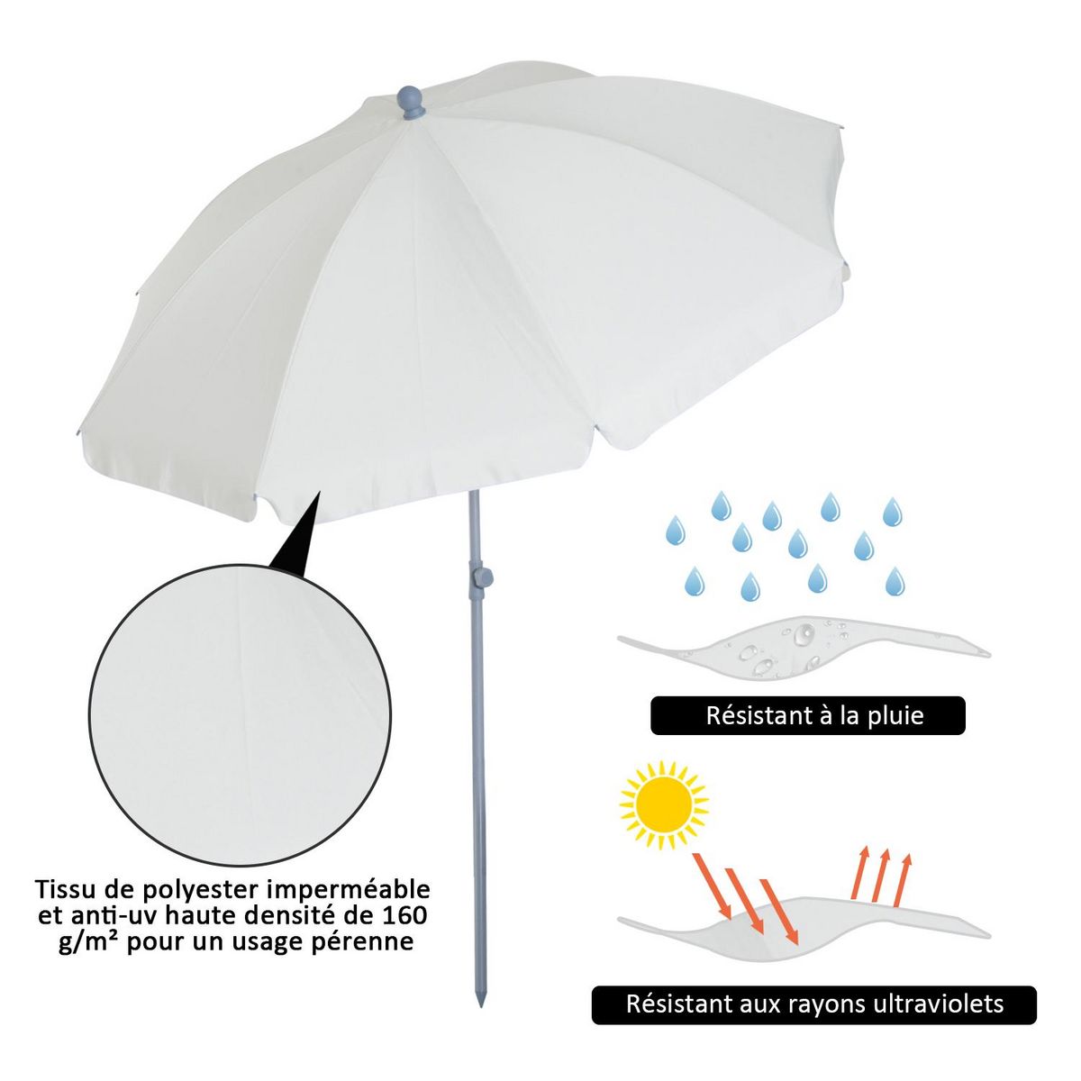 OUTSUNNY Parasol inclinable octogonal de jardin Ø 2,2 x 2,3 H m métal polyester crème
