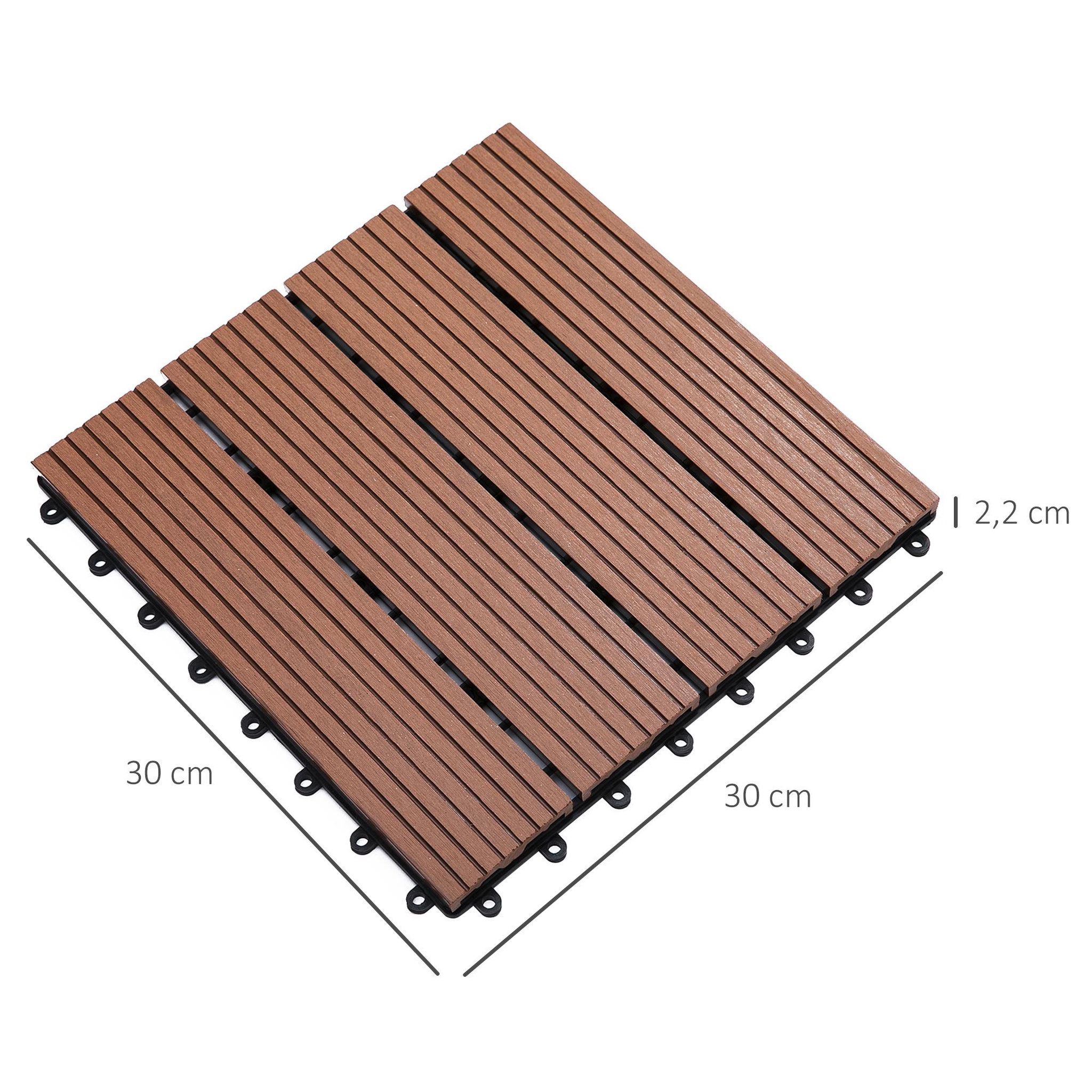 Voir la diapositive 3 : OUTSUNNY Lot de 11 dalles de jardin piscine 30 x 30 x 2,2 cm - clipsables, antidérapantes - HDPE effet bois