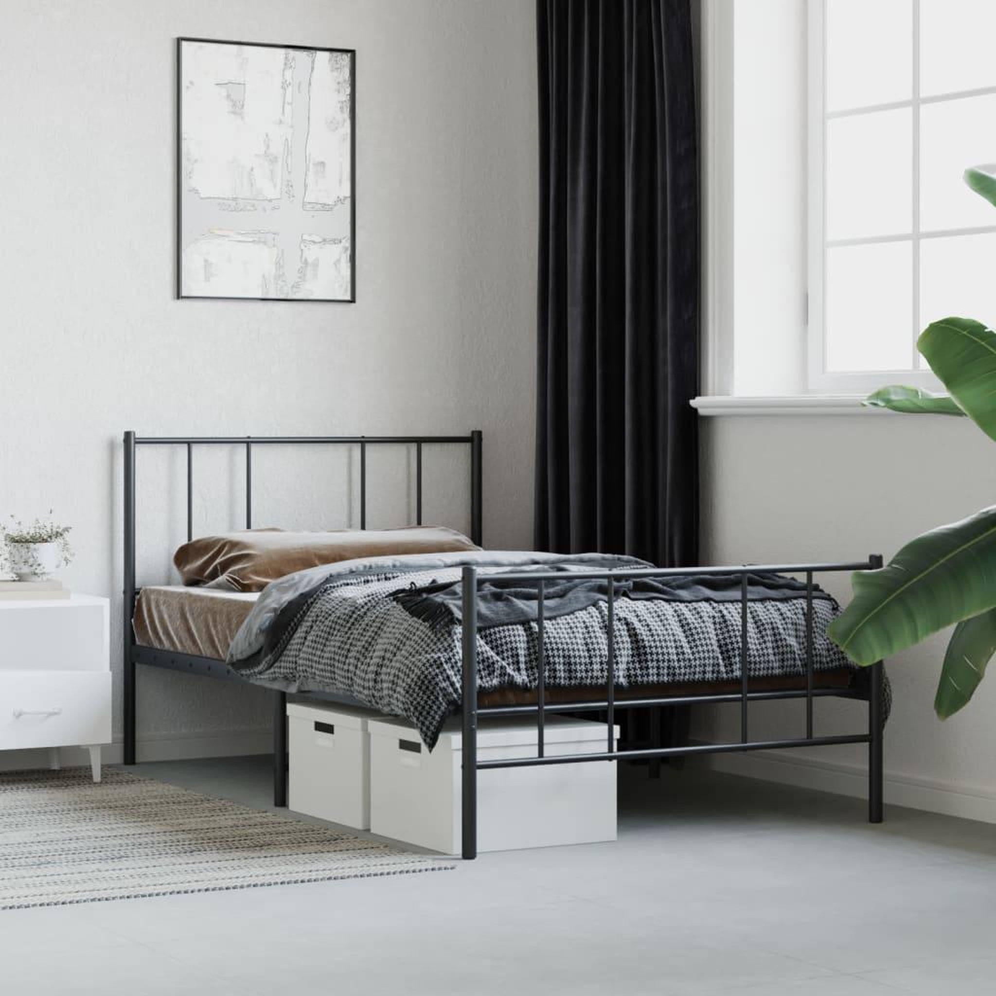 Voir la diapositive 4 : VIDAXL Cadre de lit metal sans matelas avec pied de lit noir 90x190 cm