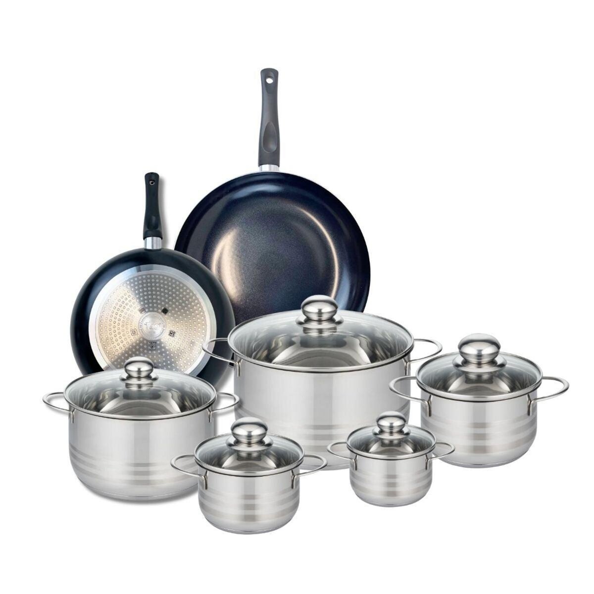 ELO Ensemble de 2 Poêles de cuisson 24 et 28 cm et 5 faitouts 12, 14, 16, 20 et 24 cm Elo Prima Brillant