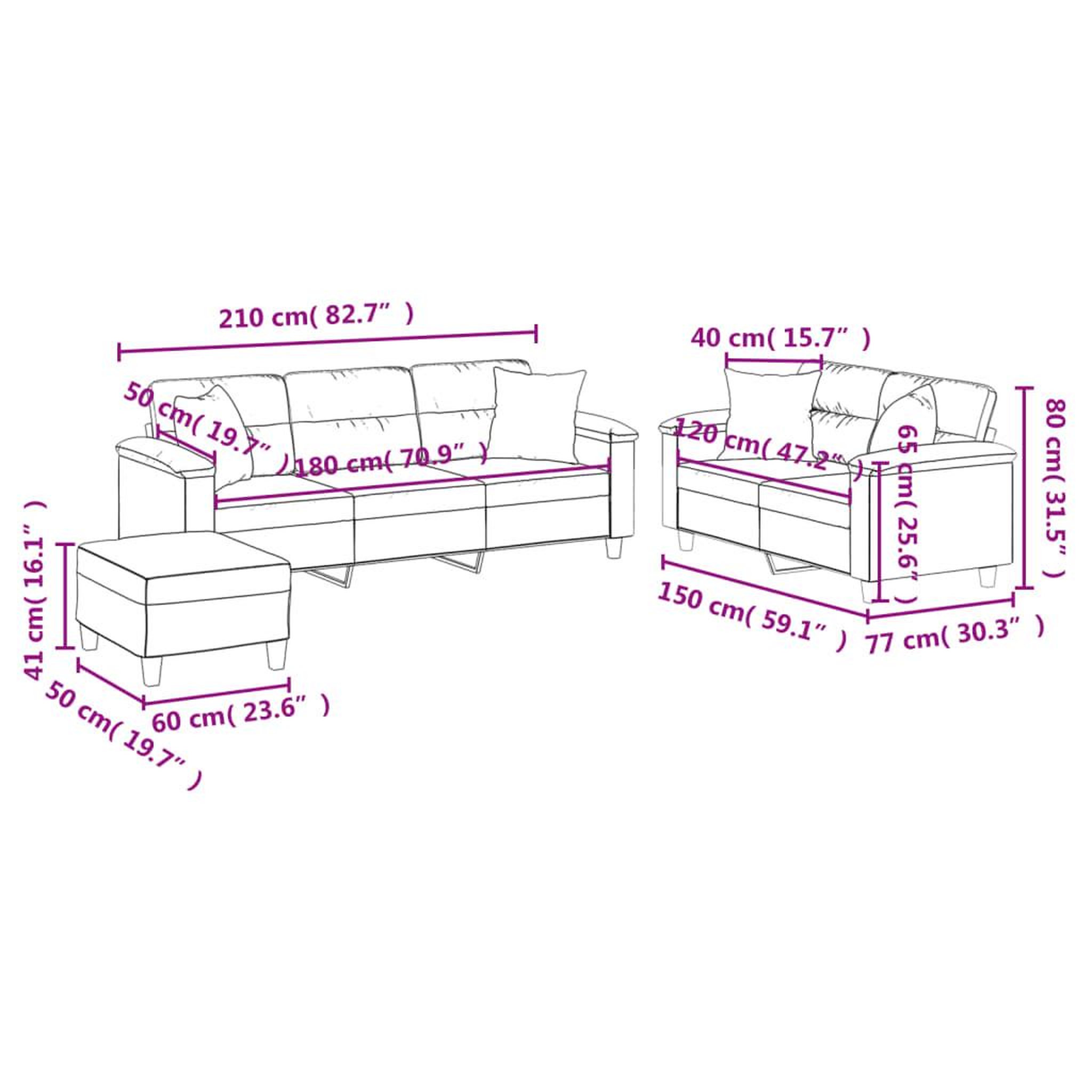 Voir la diapositive 6 : VIDAXL Ensemble de canapes 3 pcs coussins Gris fonce Tissu microfibre