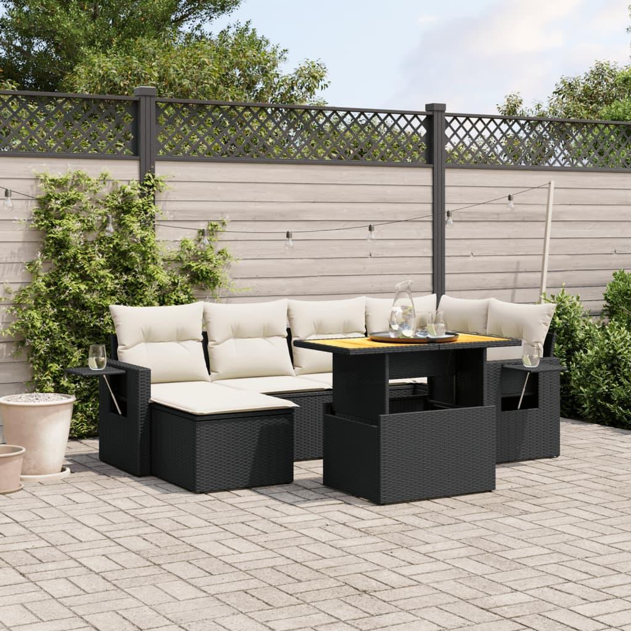 VIDAXL Salon de jardin 7 pcs avec coussins noir resine tressee