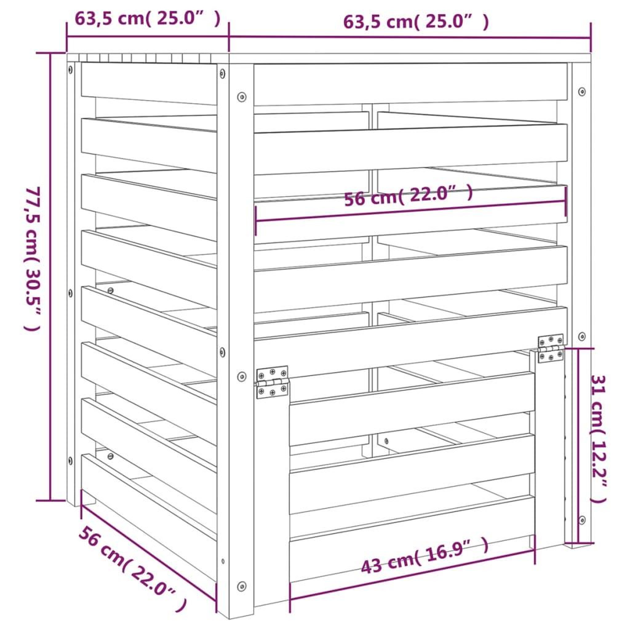 Voir la diapositive 6 : VIDAXL Composteur 63,5x63,5x77,5 cm Bois massif de pin