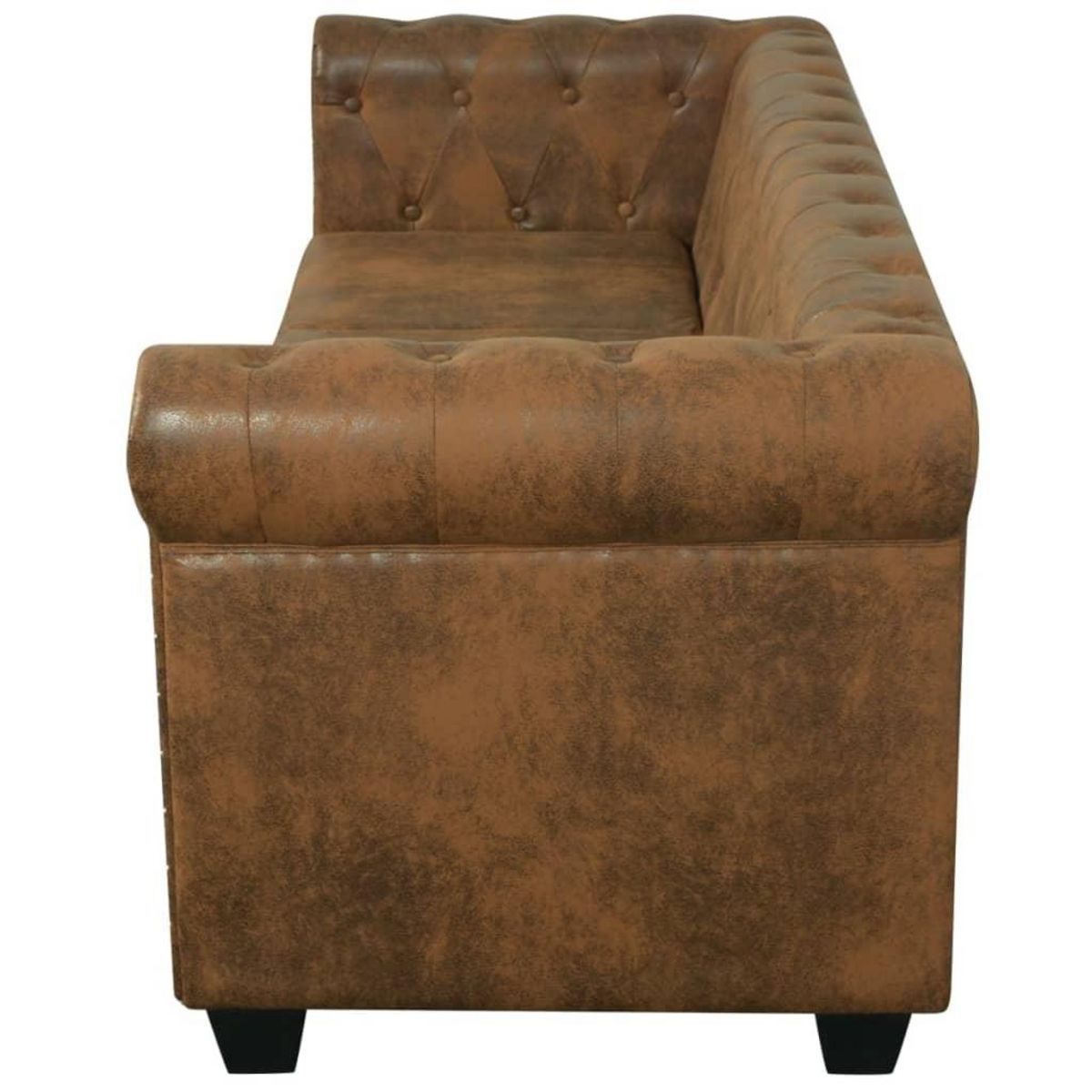 VIDAXL Canape Chesterfield 3 places cuir artificiel marron