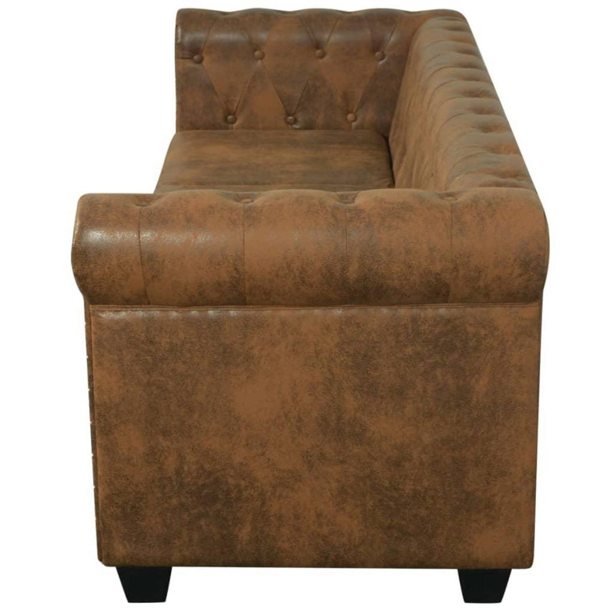 VIDAXL Canape Chesterfield 3 places cuir artificiel marron