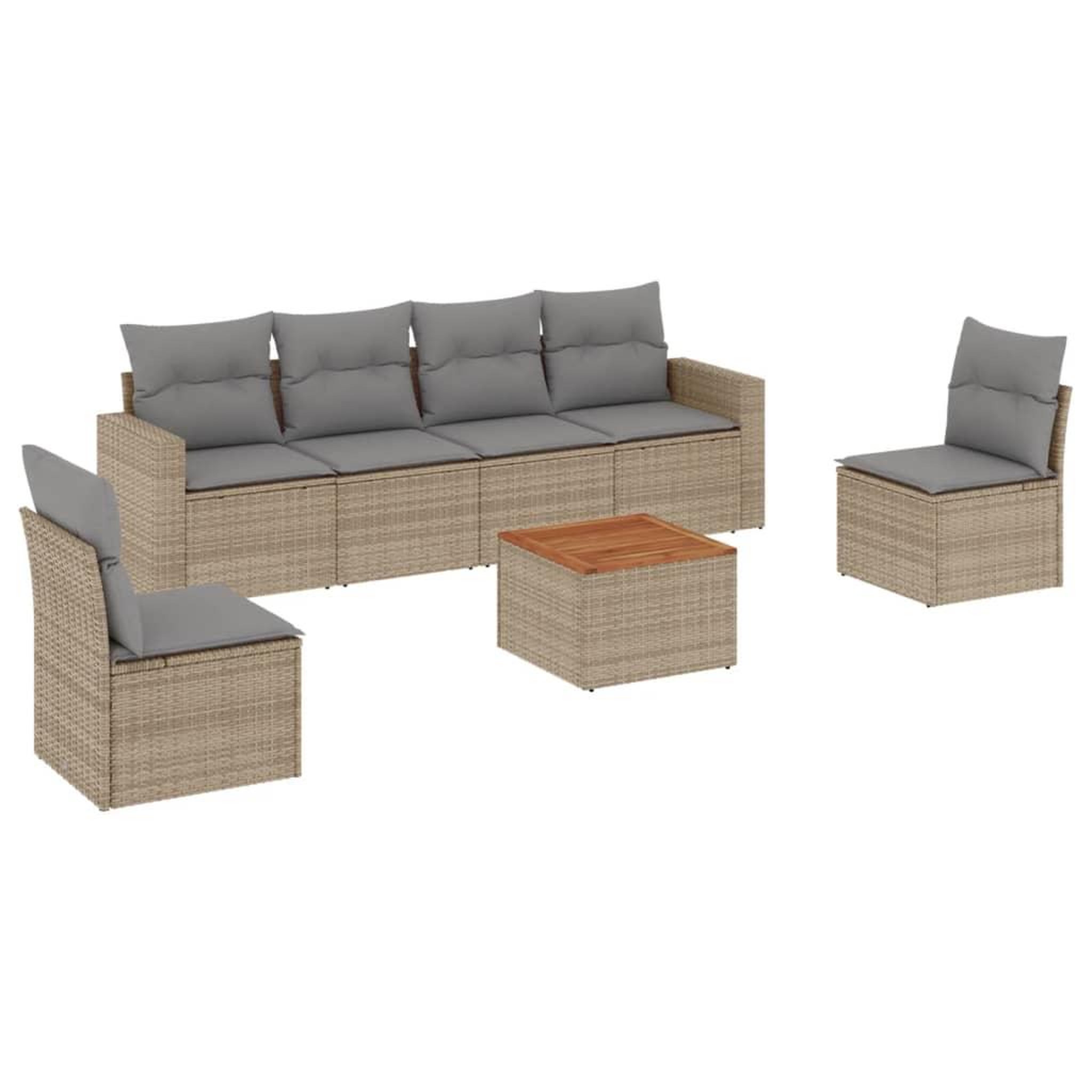 Voir la diapositive 2 : VIDAXL Salon de jardin avec coussins 7 pcs beige resine tressee