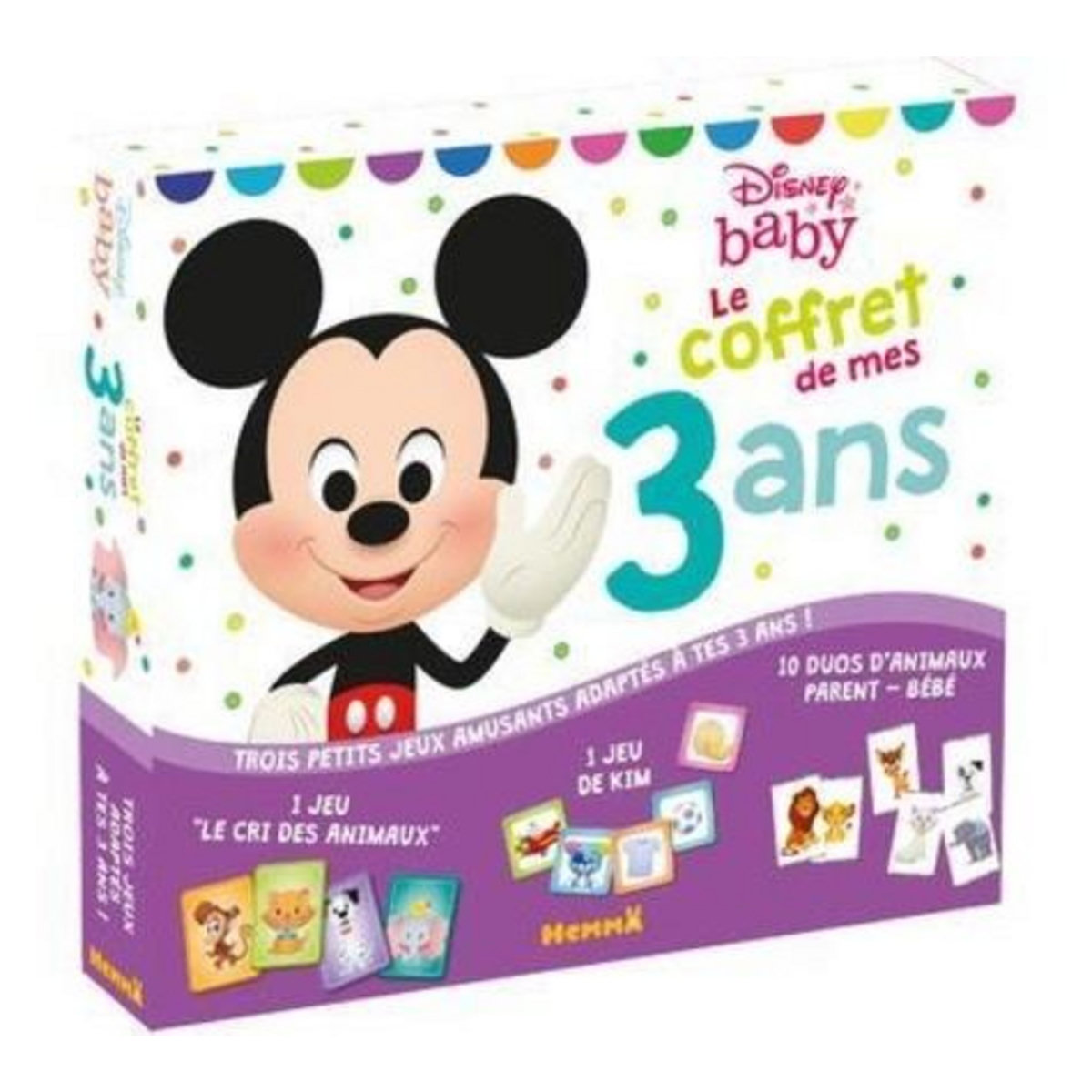 LE COFFRET DE MES 3 ANS (MICKEY). AVEC 1 JEU  LE CRI DES ANIMAUX , 1 JEU DE KIM, 10 DUOS D'ANIMAUX PARENT-BEBE, Disney Baby