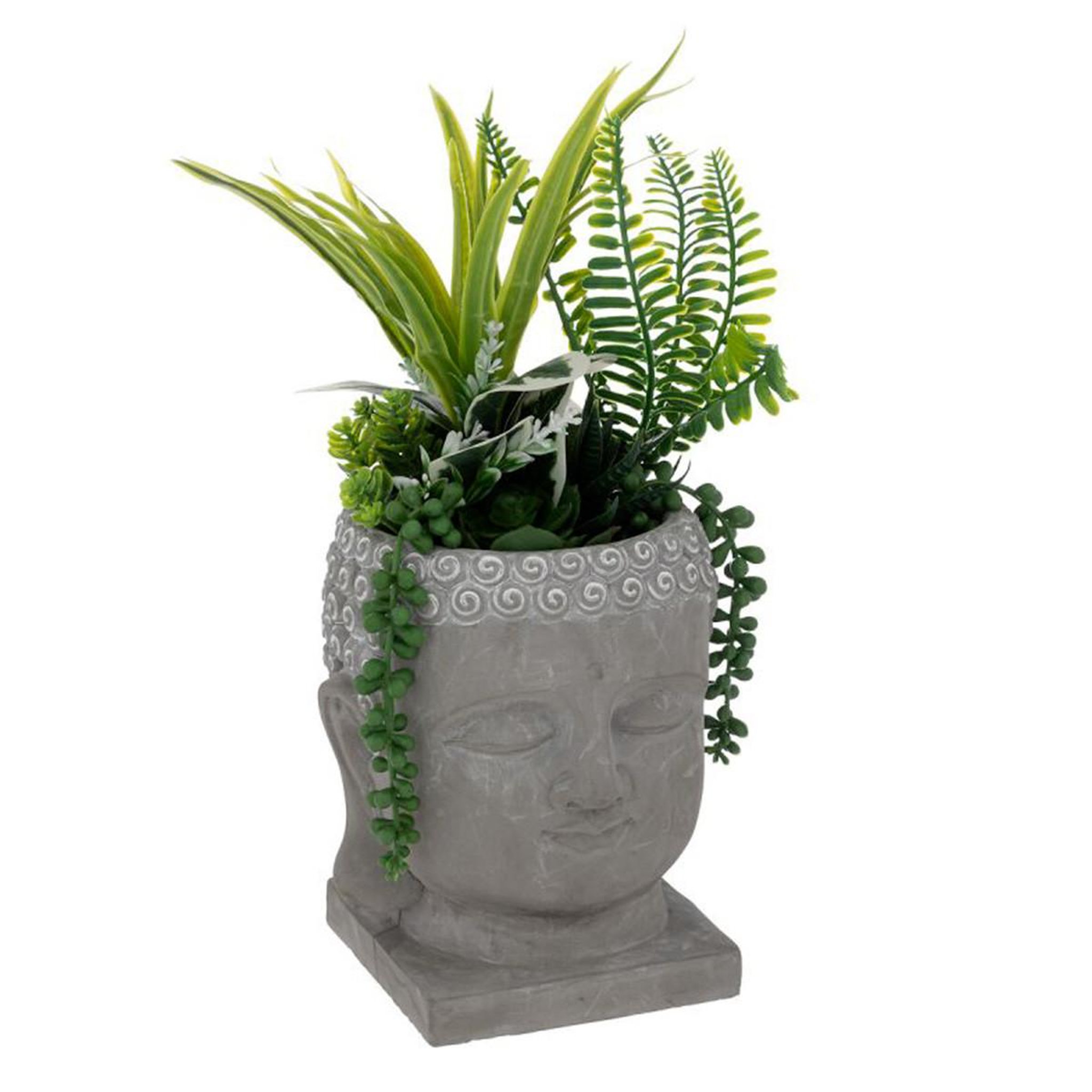 Voir la diapositive 1 : ATMOSPHERA Plante artificielle déco  bouddha  30cm gris