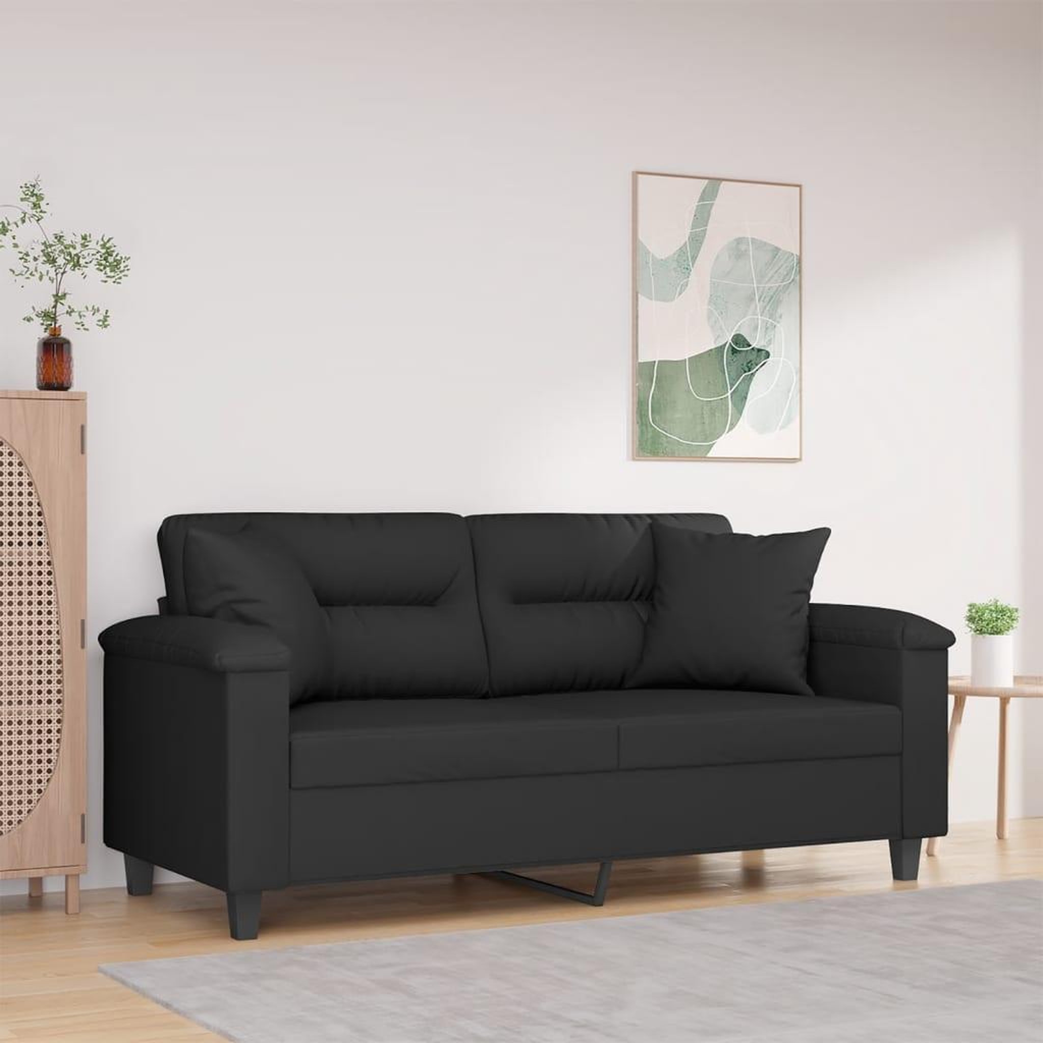 VIDAXL Canape 2 places avec oreillers noir 140 cm tissu microfibre