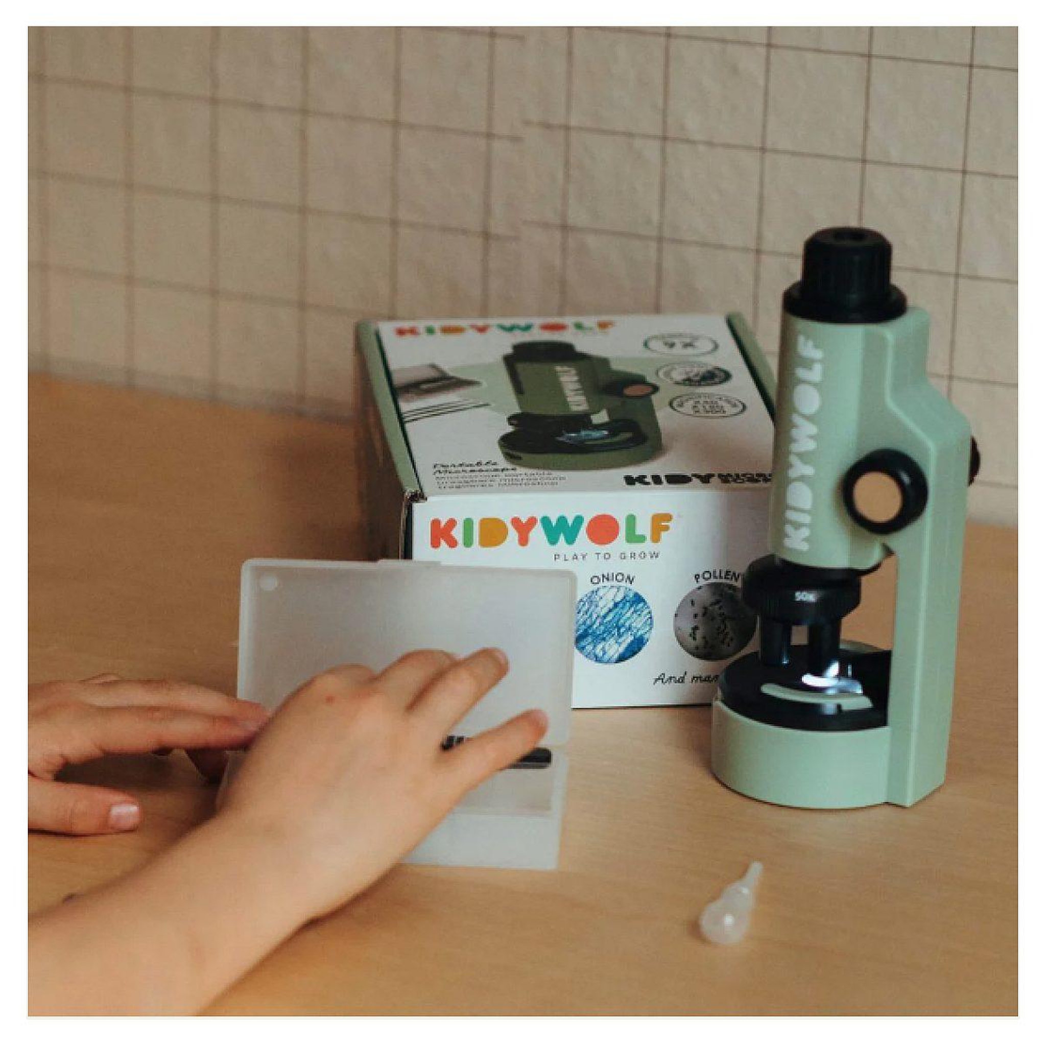 Voir la diapositive 2 : KIDYWOLF Kidymicroscope - microscope portable vert