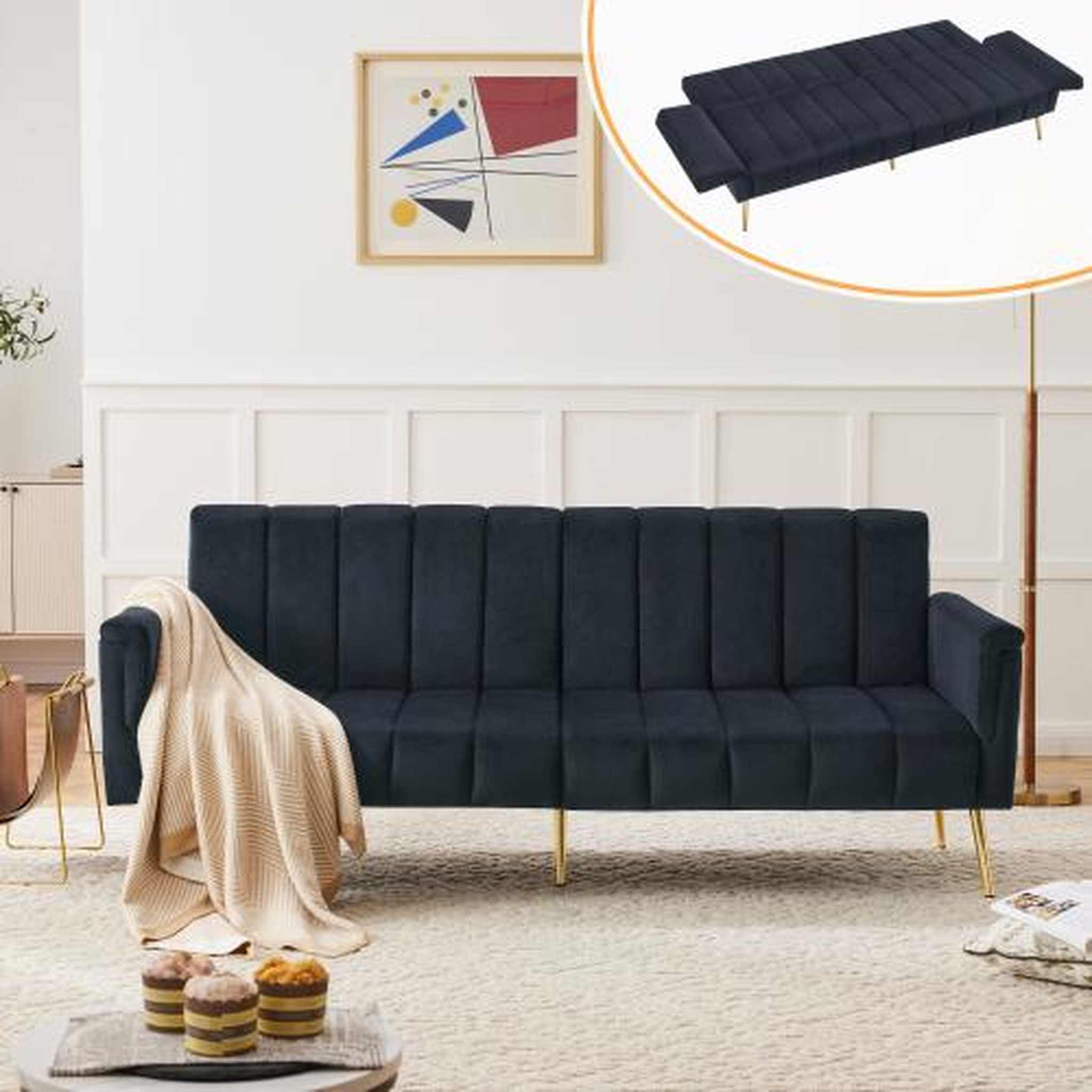Voir la diapositive 4 : MERAX Canapé droit convertible 2 places velours