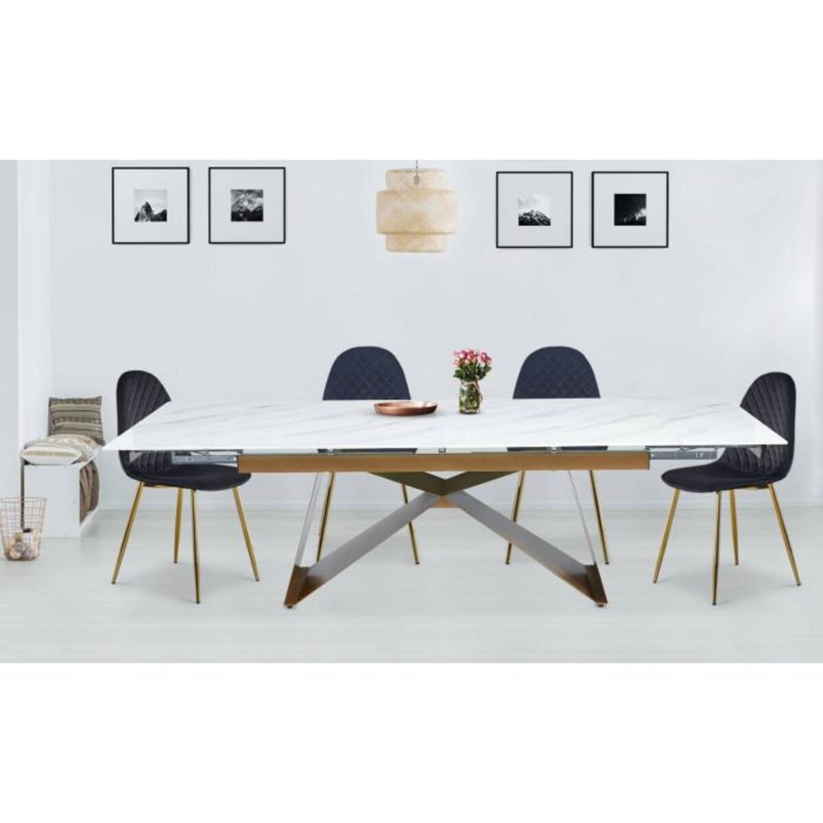 Paris Prix Table de Repas Extensible  Nayla  180-260cm Blanc & Or