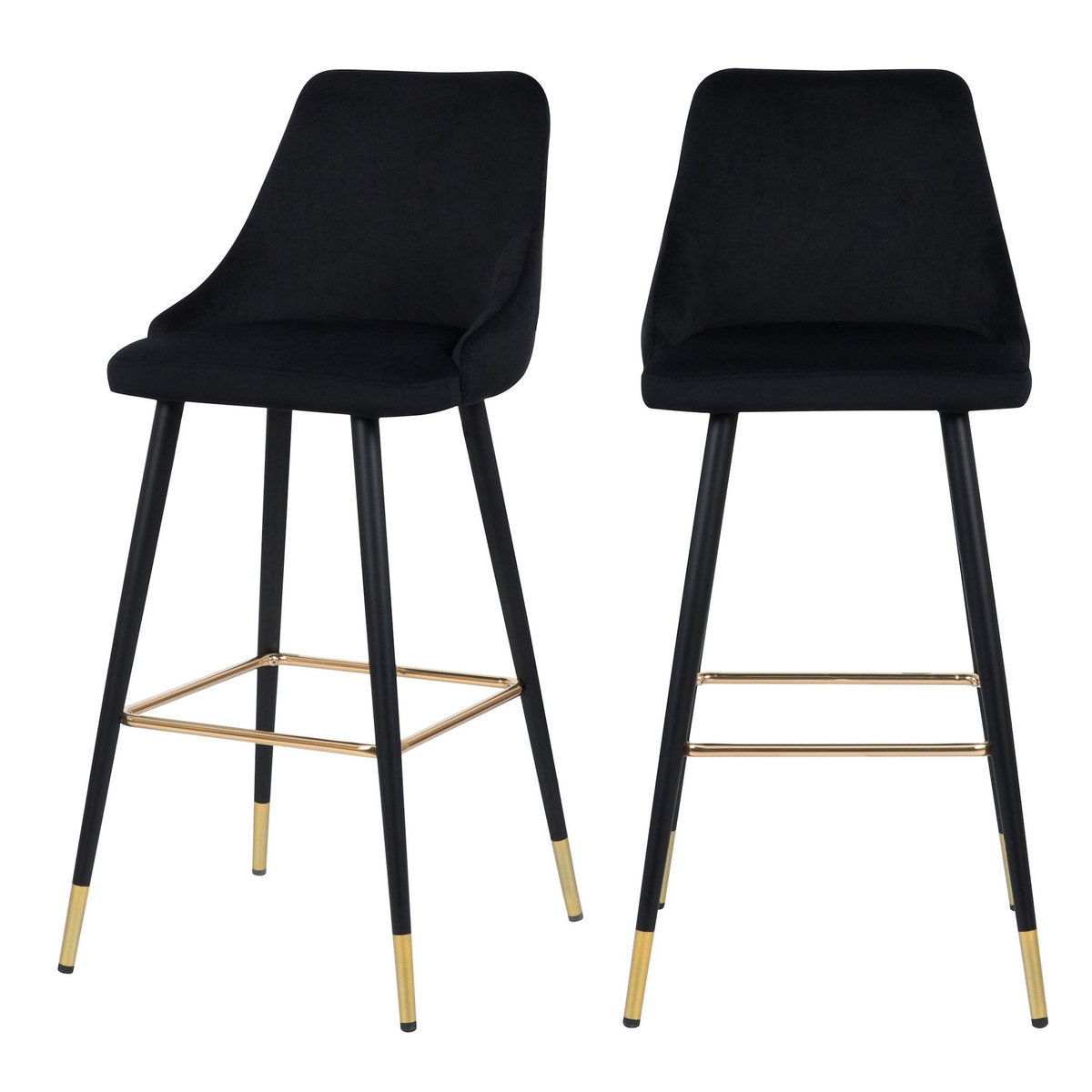 Rendez vous déco Lot de 2 chaises de bar 78 cm en velours noir-Aristote