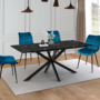 Voir la diapositive 4 : ID MARKET Table à manger extensible rectangle ALIX 6-10 personnes pied araignée noir et plateau effet marbre noir ALASKA 160-200 cm
