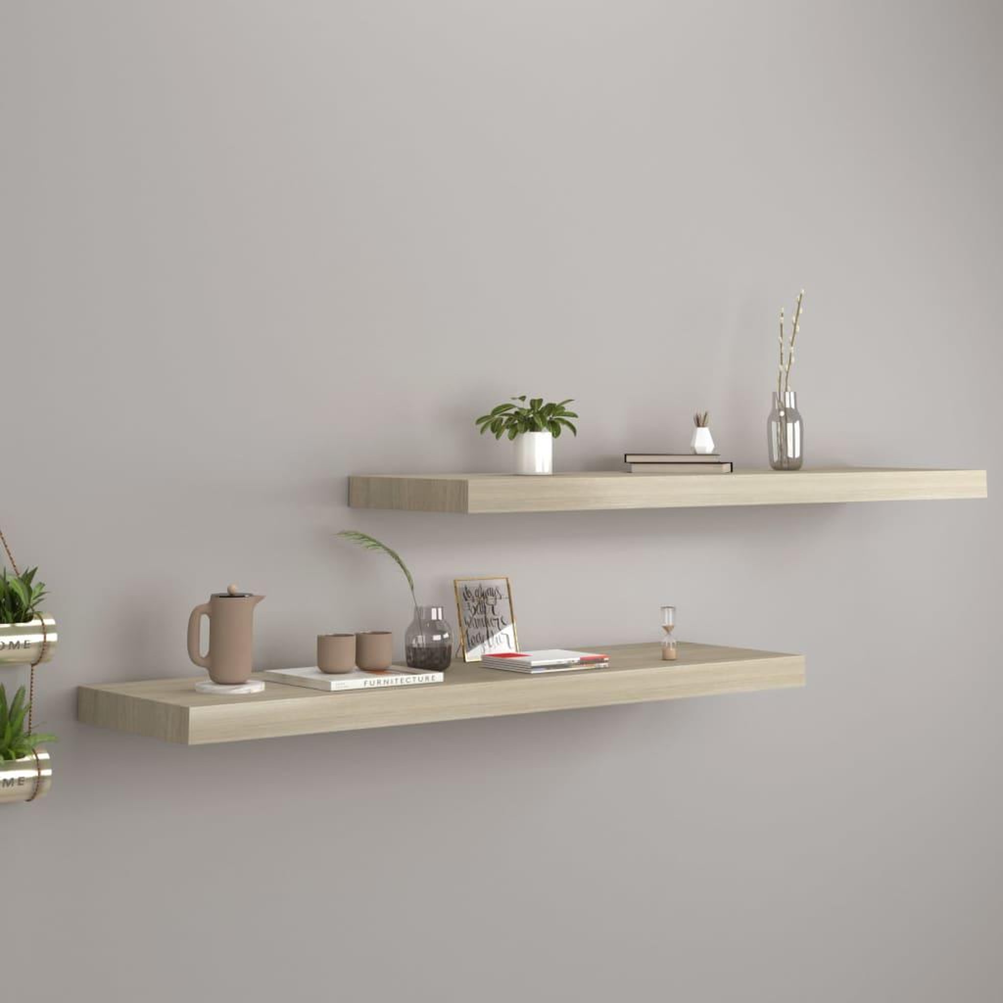 Voir la diapositive 1 : VIDAXL Etageres murales flottantes 2 pcs chene 90x23,5x3,8 cm MDF
